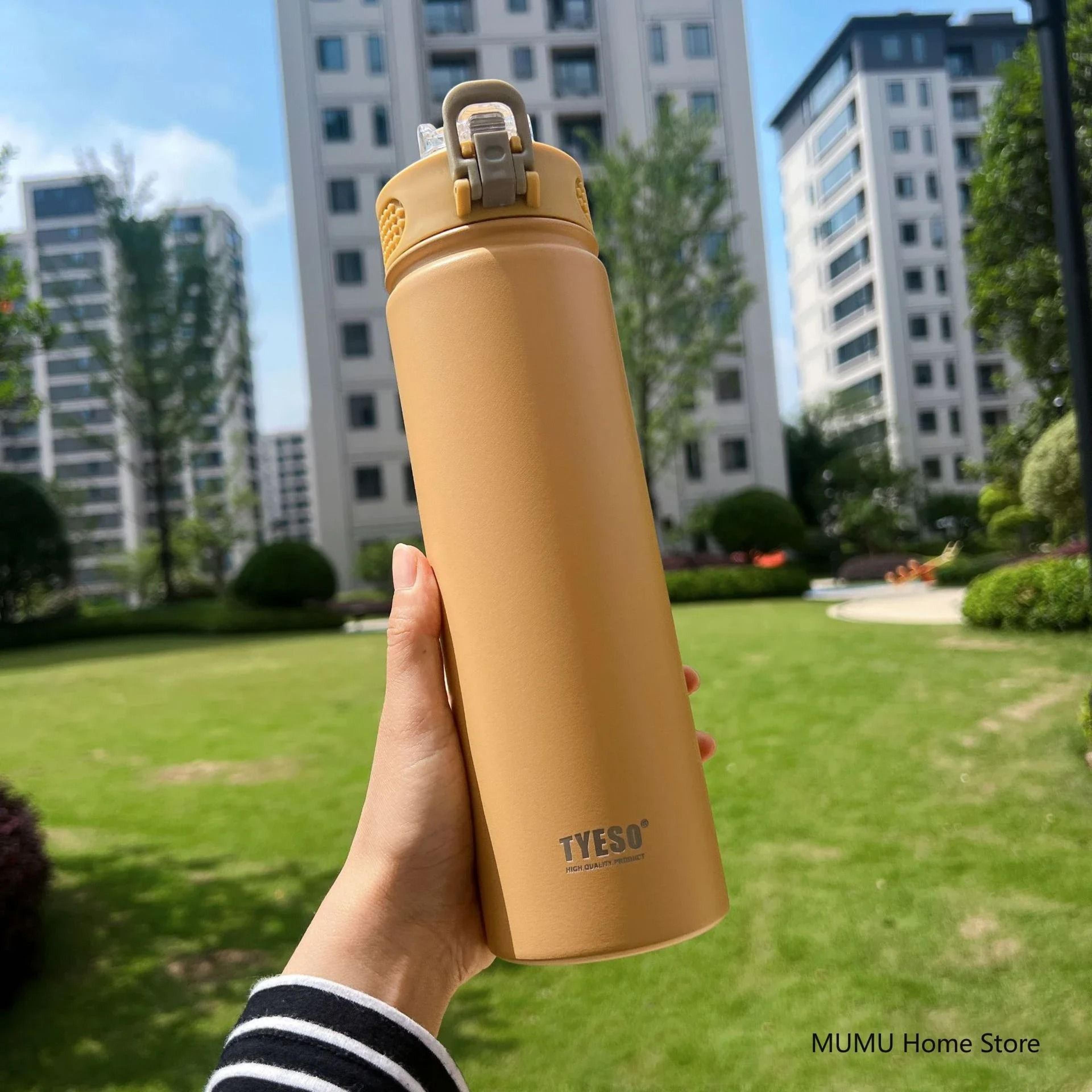 TYESO Stainless Steel Thermos Bottle With Straw 600ml 750ml Insulated Travel Cup 16