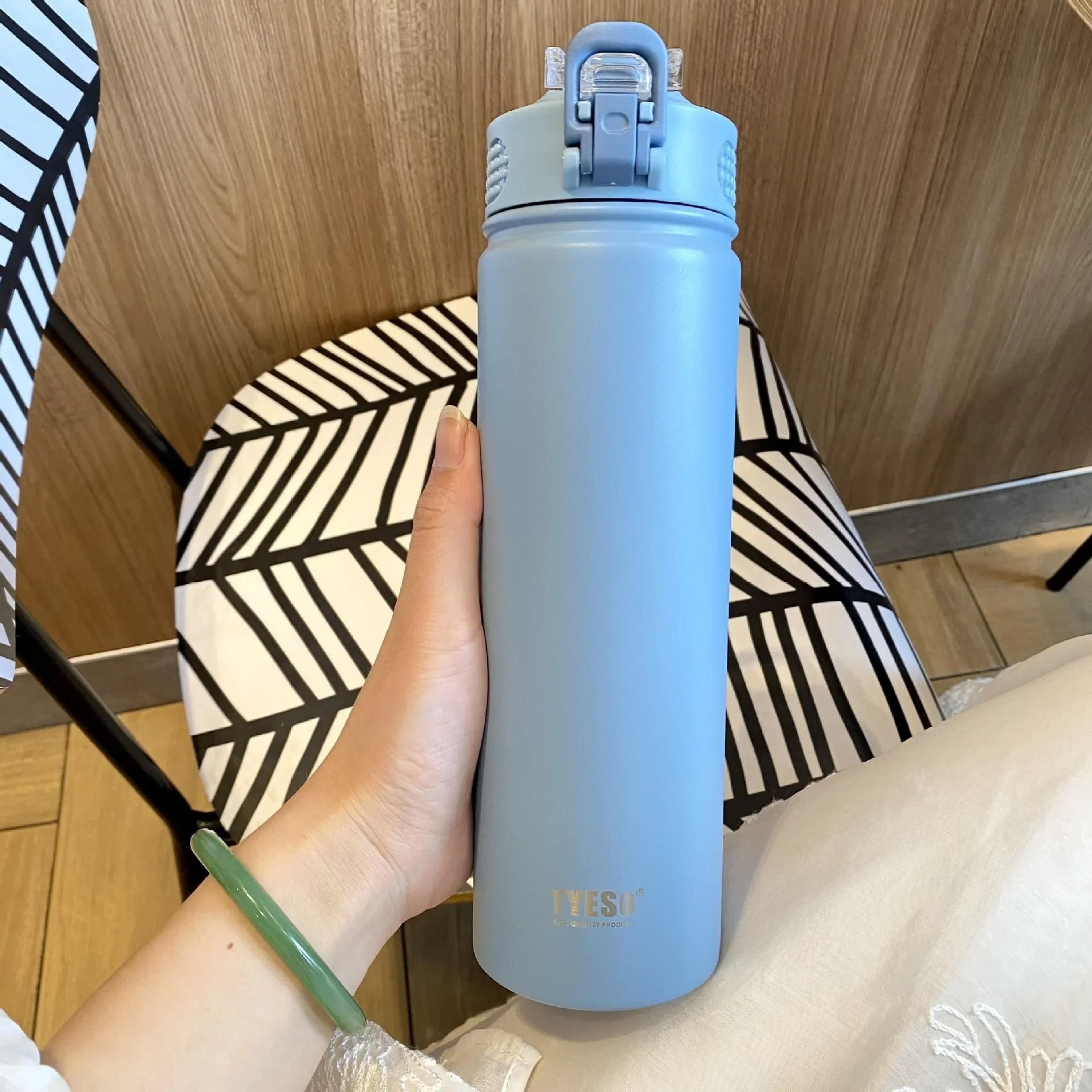 TYESO Stainless Steel Thermos Bottle With Straw 600ml 750ml Insulated Travel Cup 19