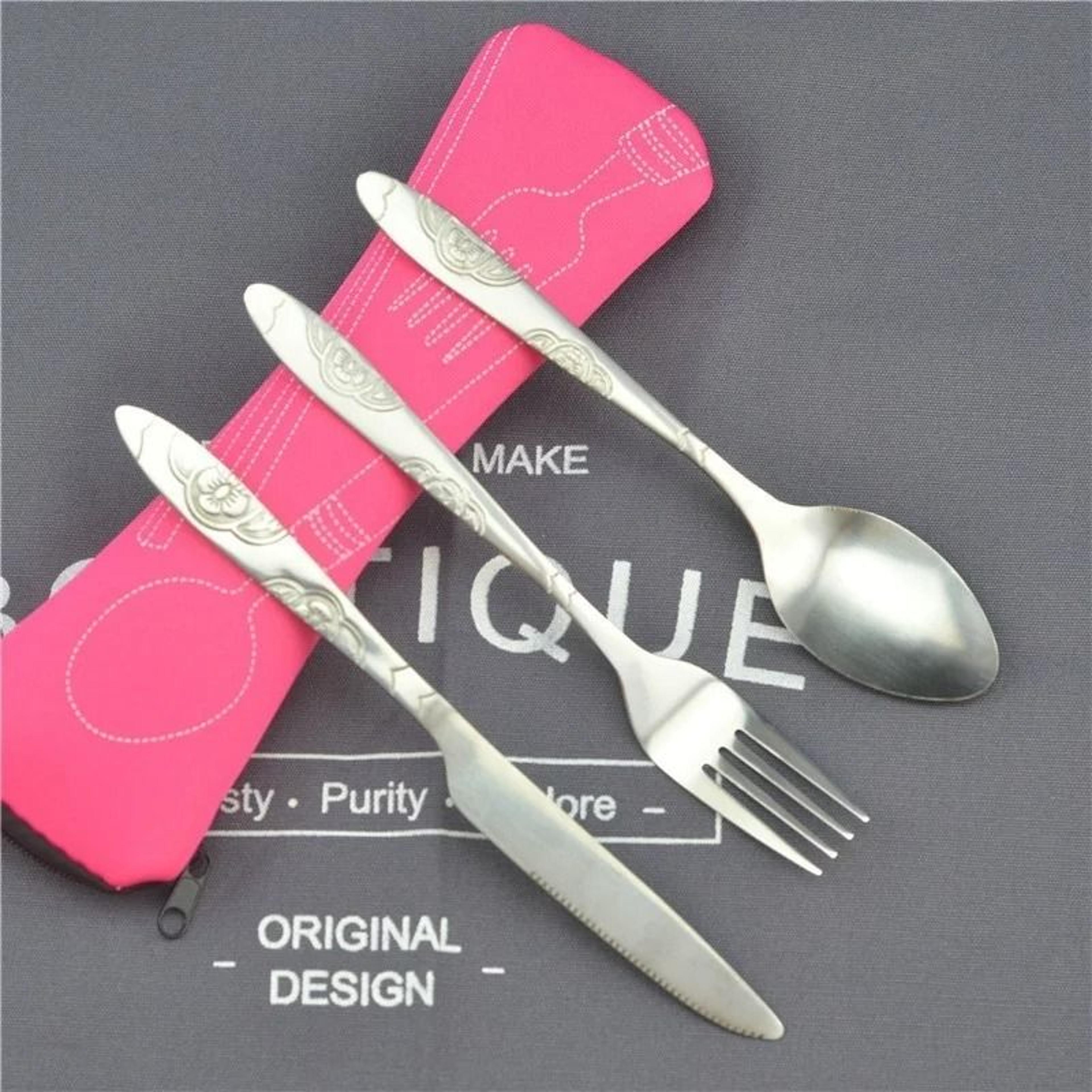 Portable Travel Cutlery Set With Zipper Case Washable Camping Utensil Kit 6