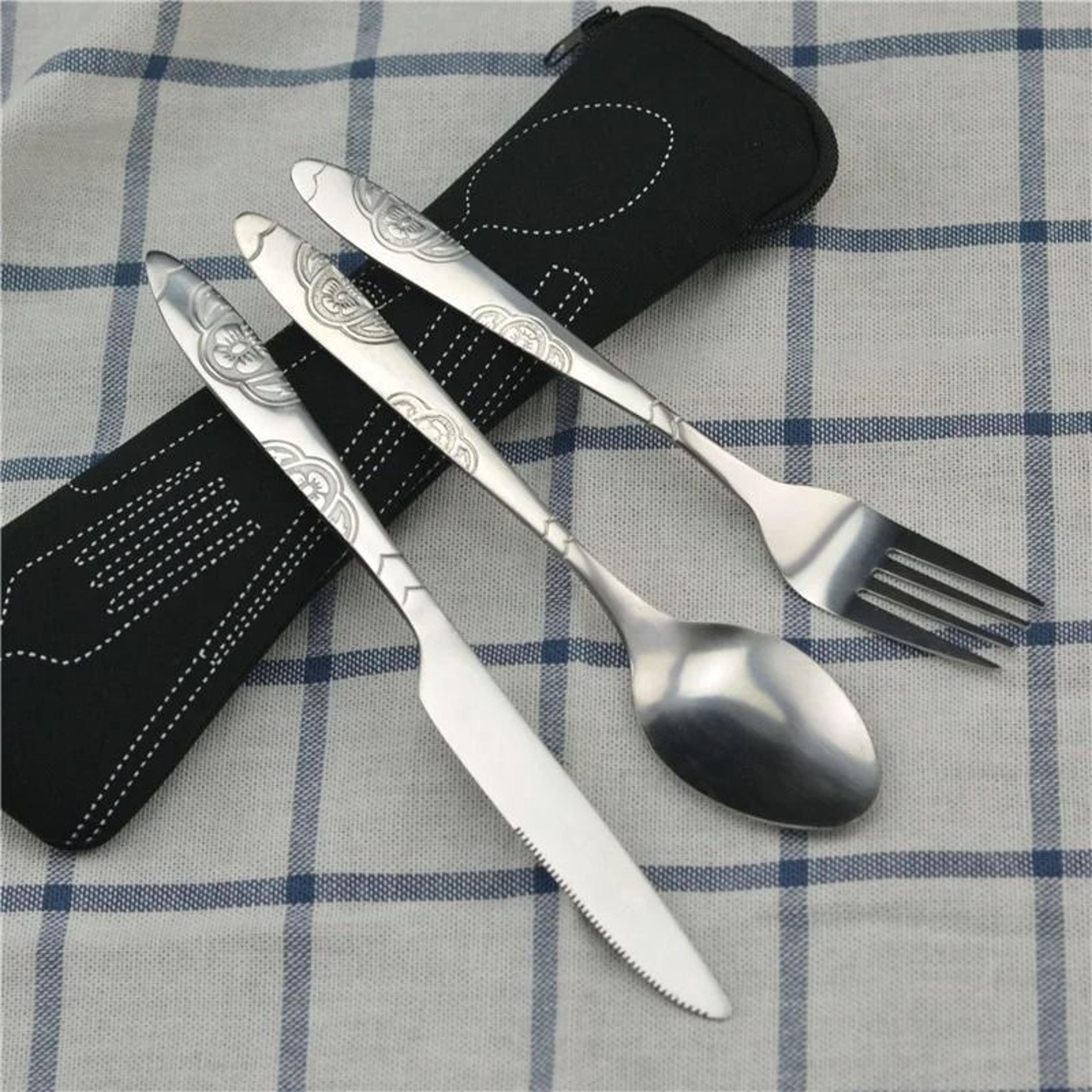 Portable Travel Cutlery Set With Zipper Case Washable Camping Utensil Kit 8