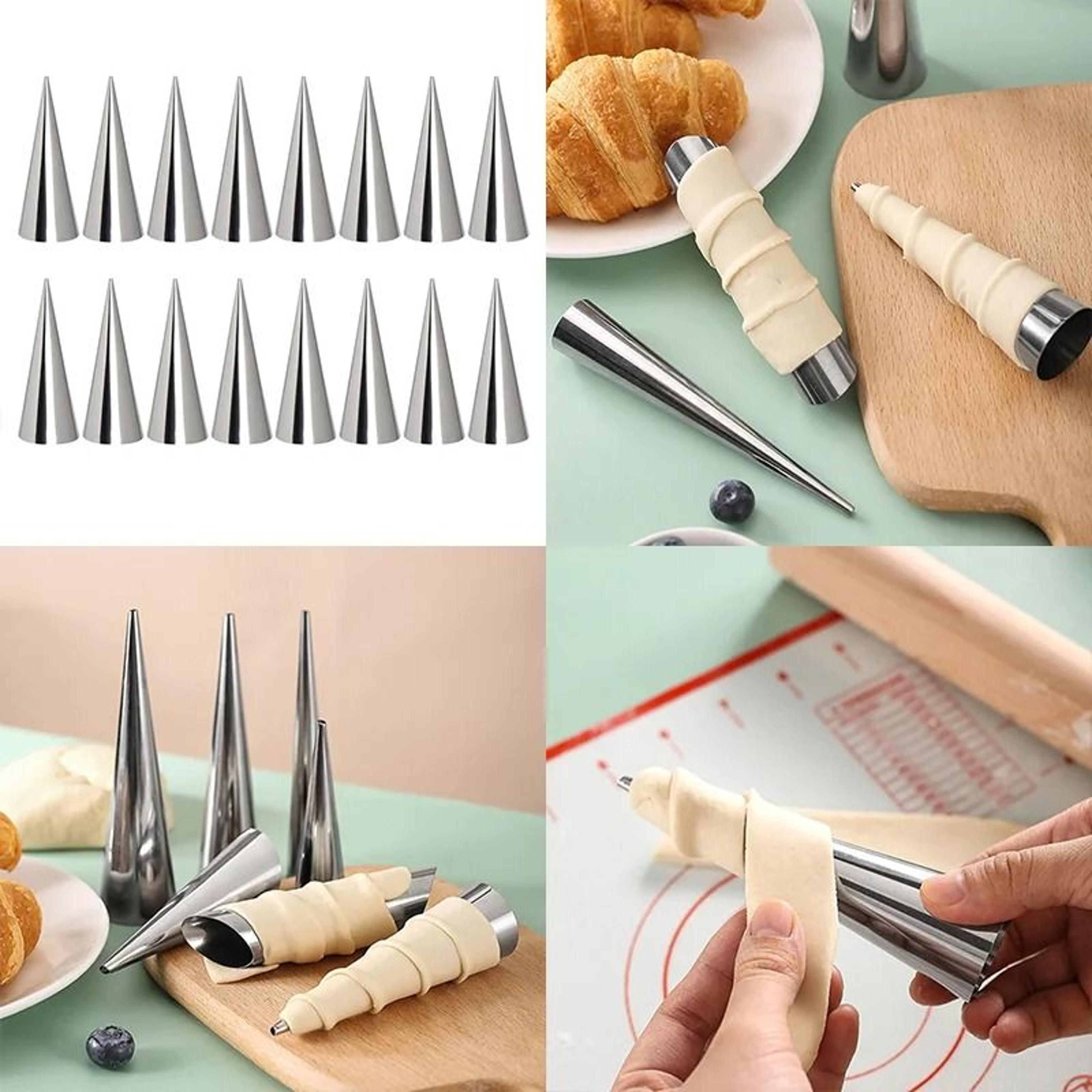 16 Piece Cream Horn Molds Pastry Cone Roll Molds For Croissants And Desserts 4