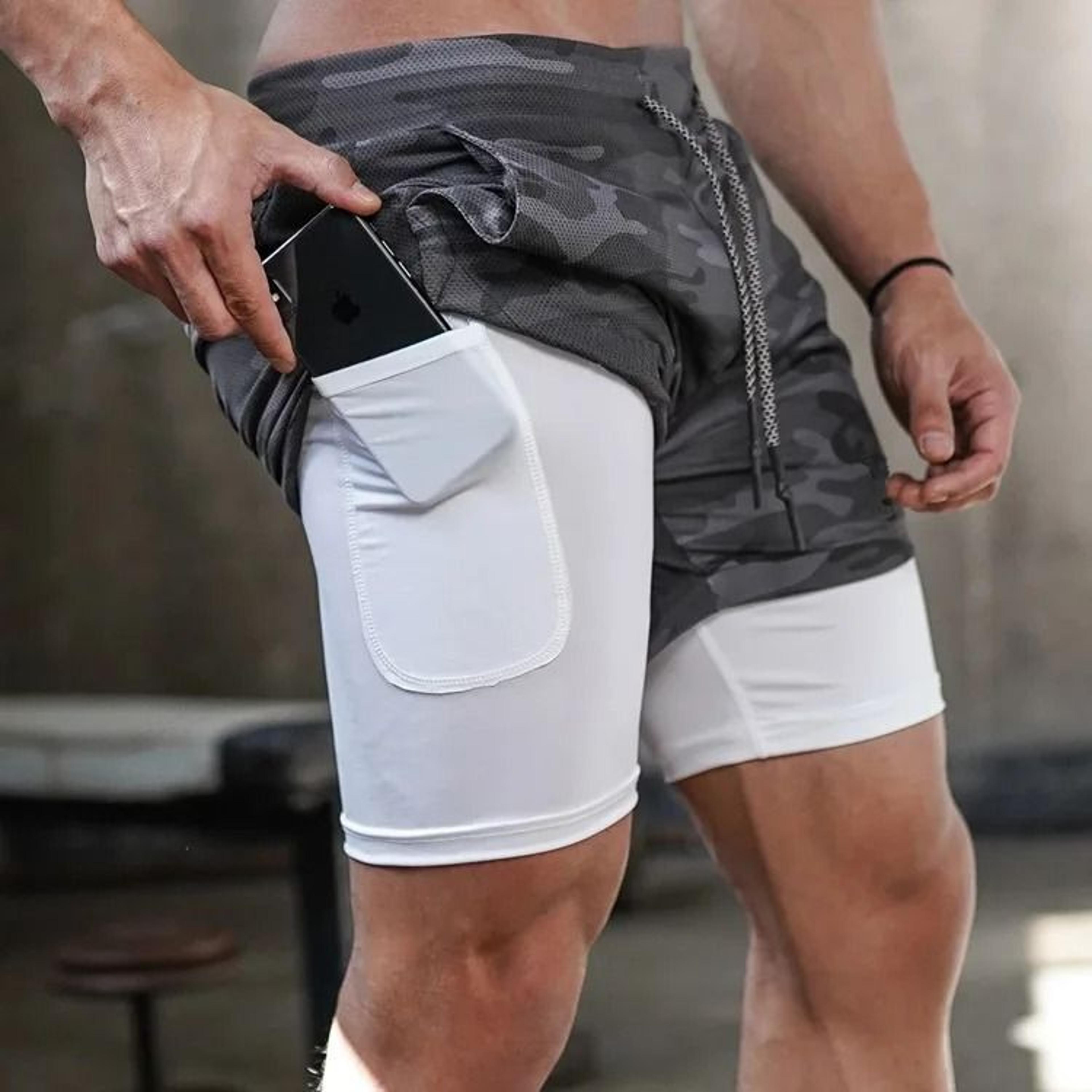 Mens Running Shorts 2 In 1 Quick Dry Workout Training Gym Shorts Camo Style 1