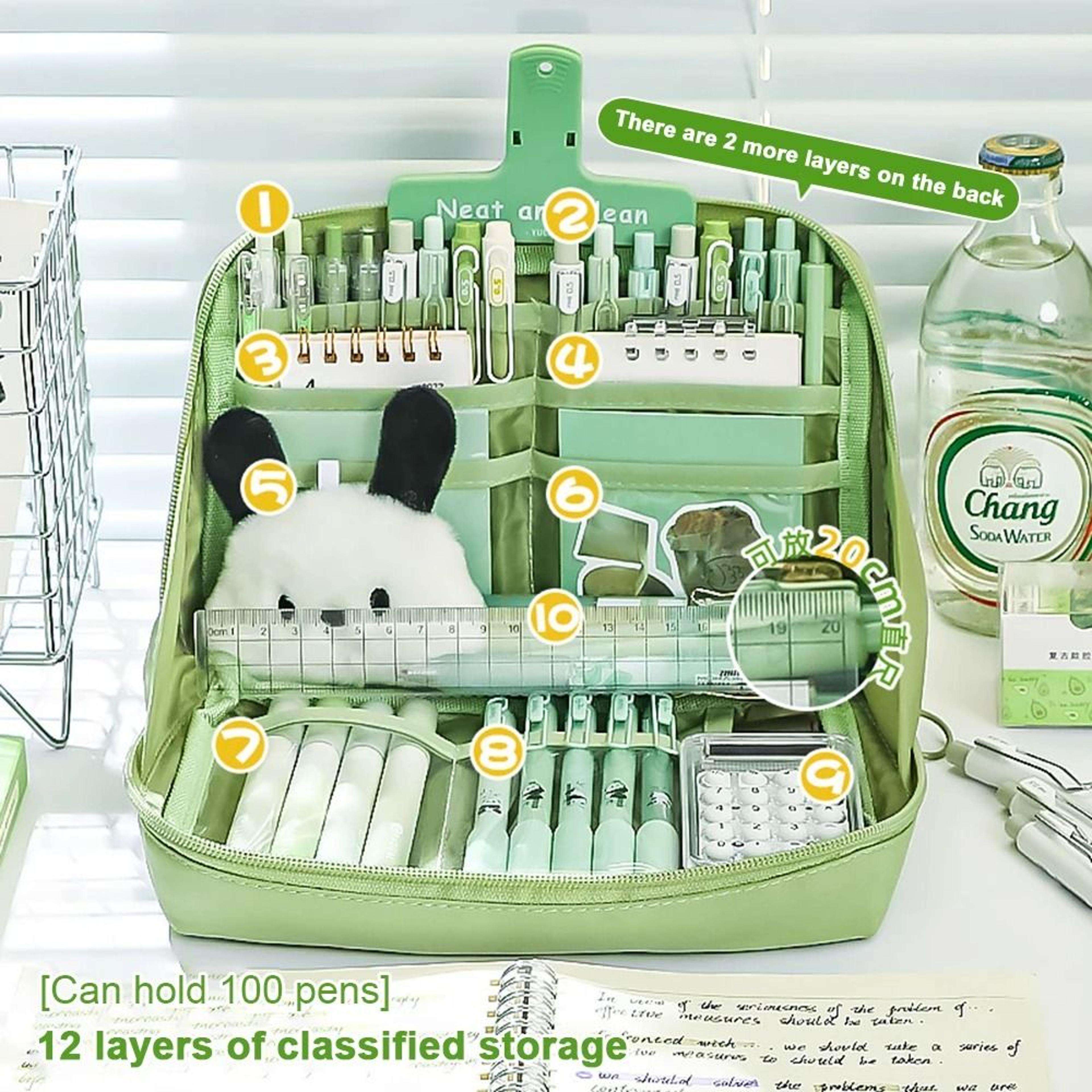 10 Layer Pencil Case Kawaii Panda Large Capacity Canvas Pen Bag Student Stationery Organizer 14