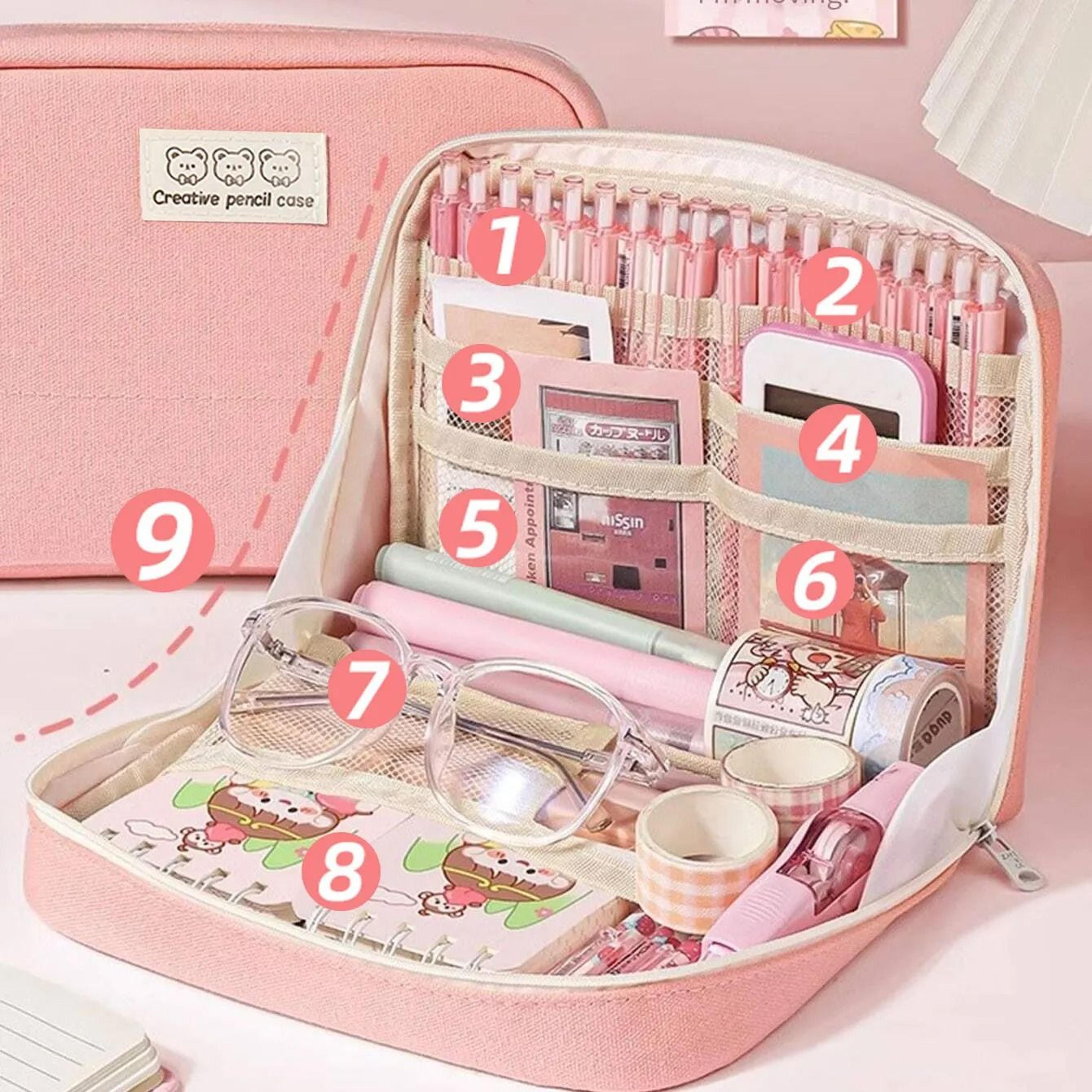 10 Layer Pencil Case Kawaii Panda Large Capacity Canvas Pen Bag Student Stationery Organizer 7