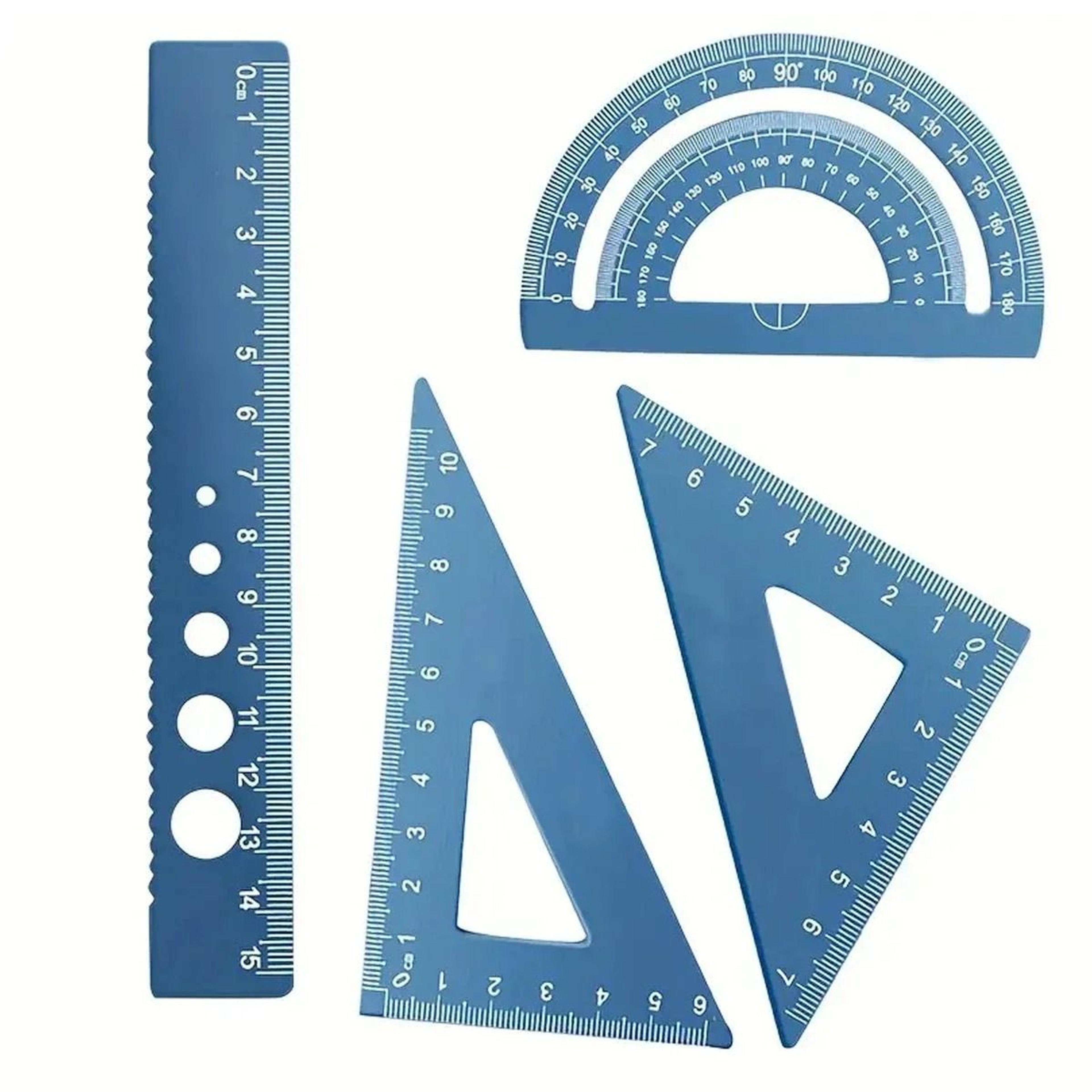 Metal Drafting Set 4 Piece Ruler Measurement Set With Storage Box For Students And Office Use 0