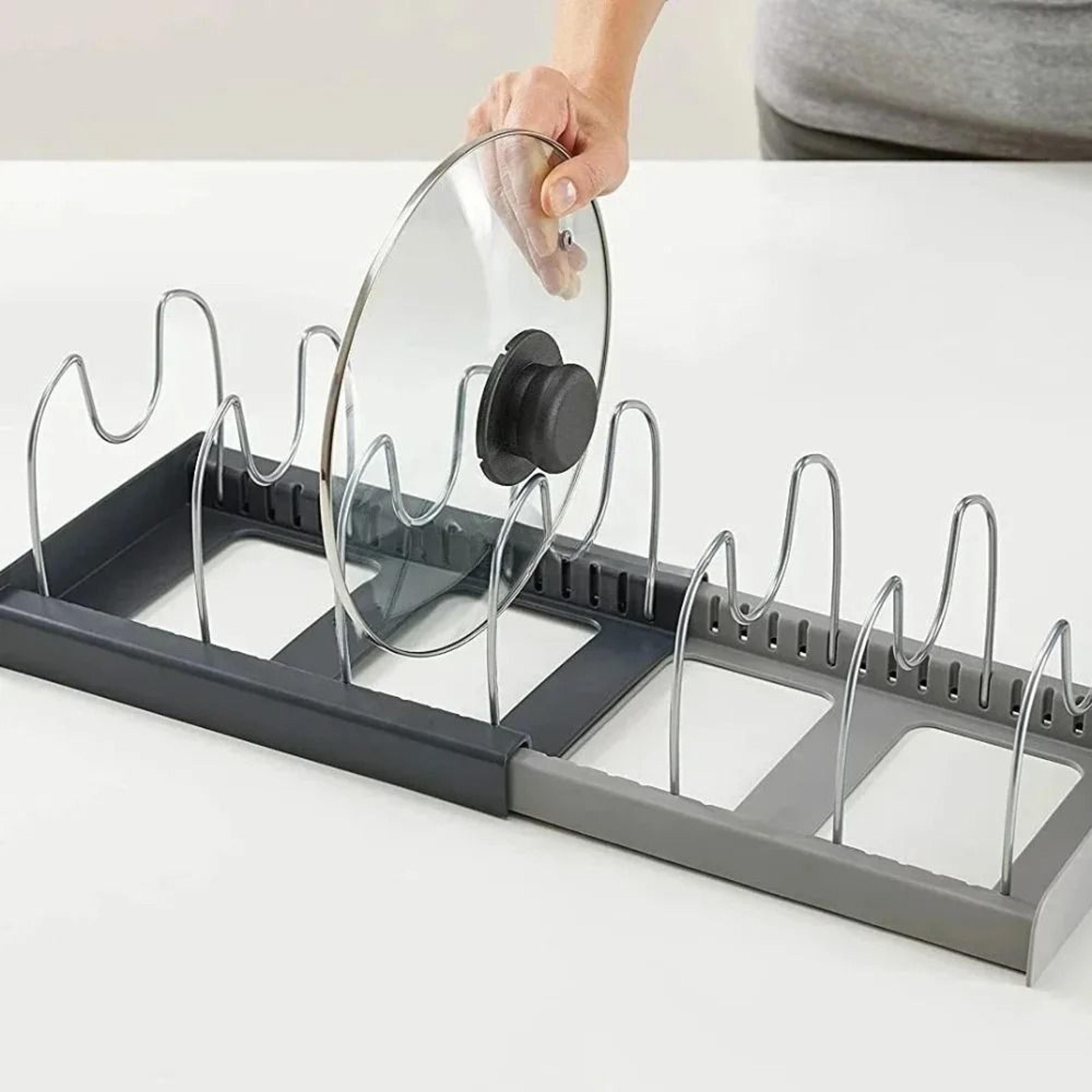 Telescopic Pot Rack Organizer 7 Slot Pan And Lid Holder Space Saving Kitchen Cabinet Organizer 7