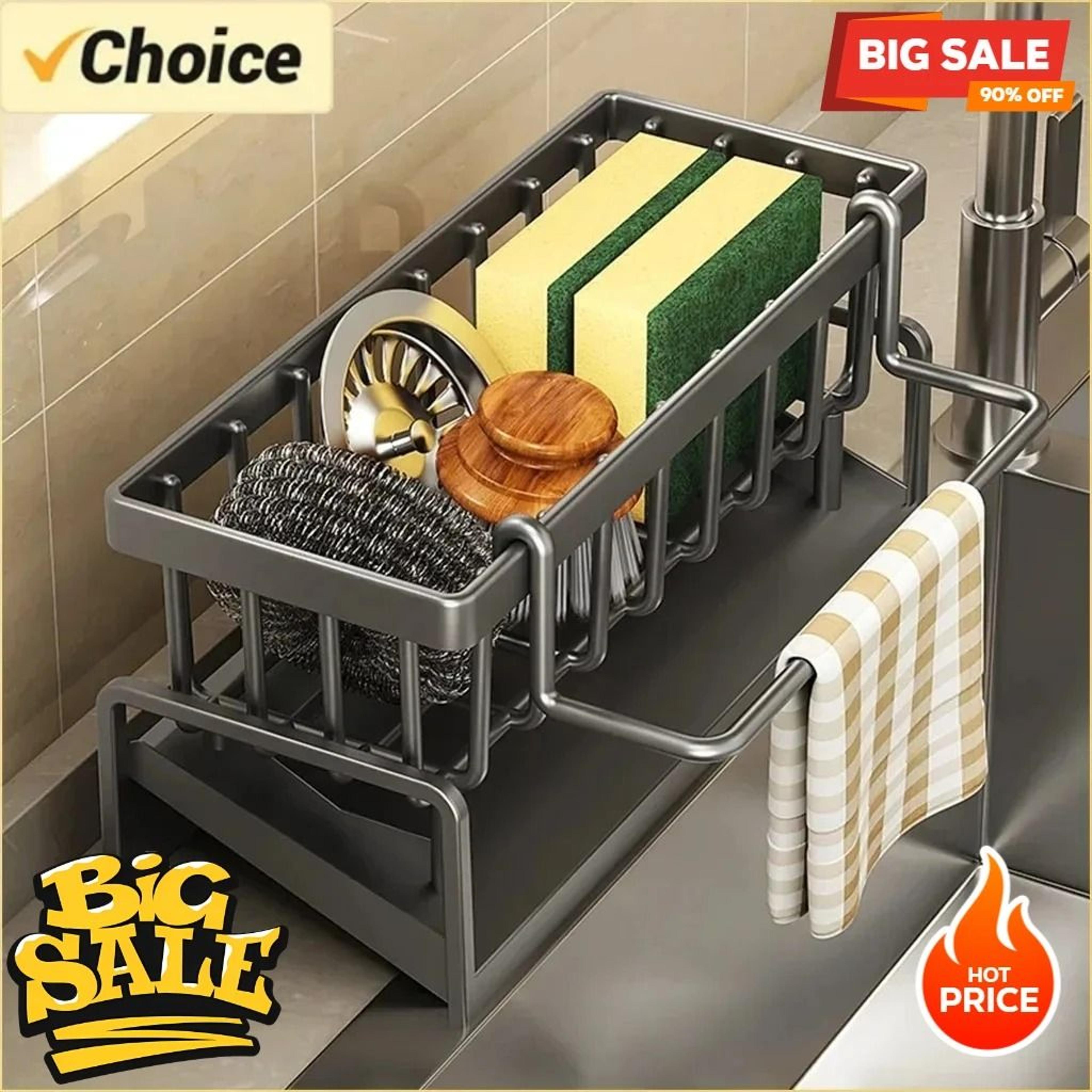 Multifunctional Kitchen Sink Organizer Adhesive Spice Rack With Drainage And Hooks 6