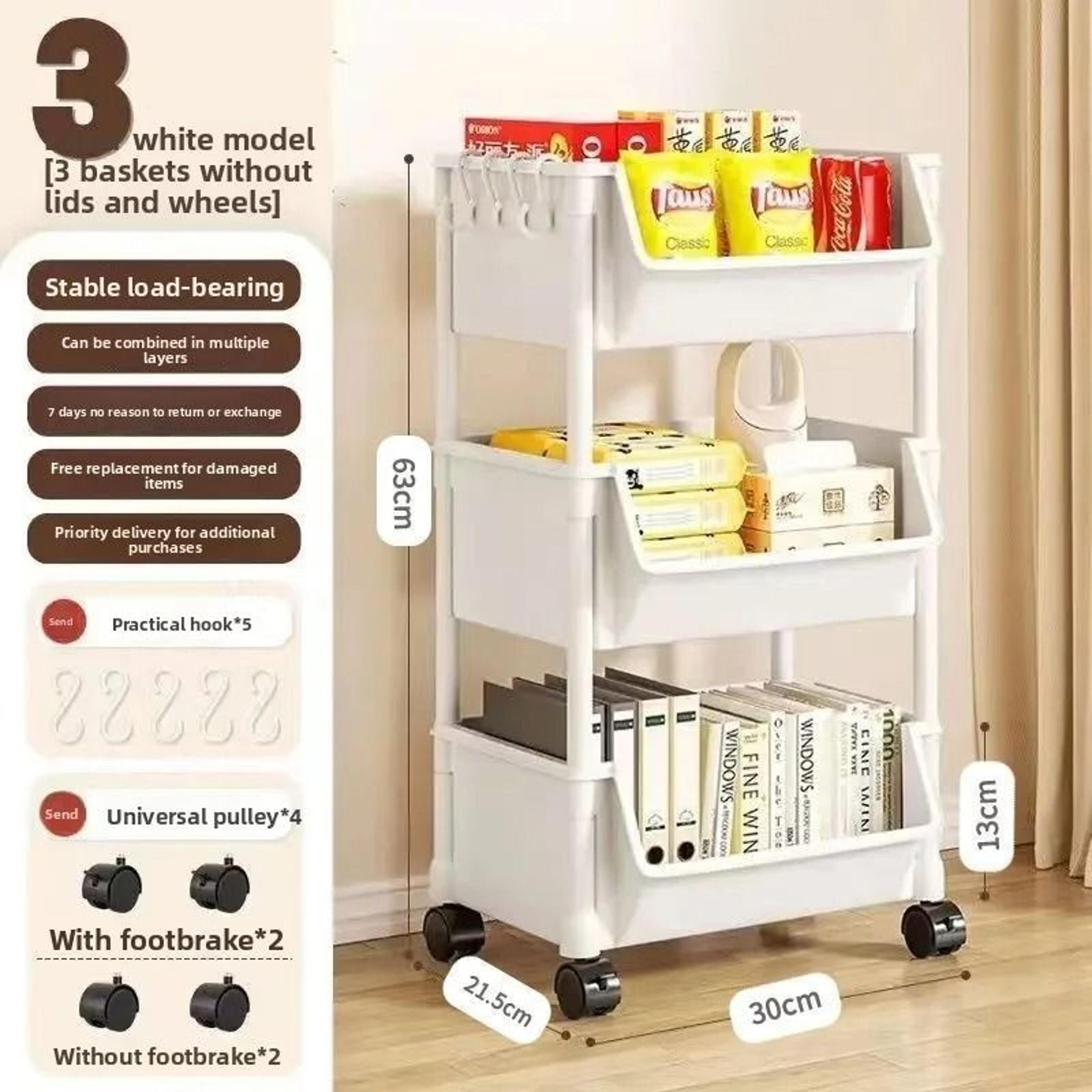 Solid Wood Kitchen Cart With Wheels Rolling Console Storage Trolley 5