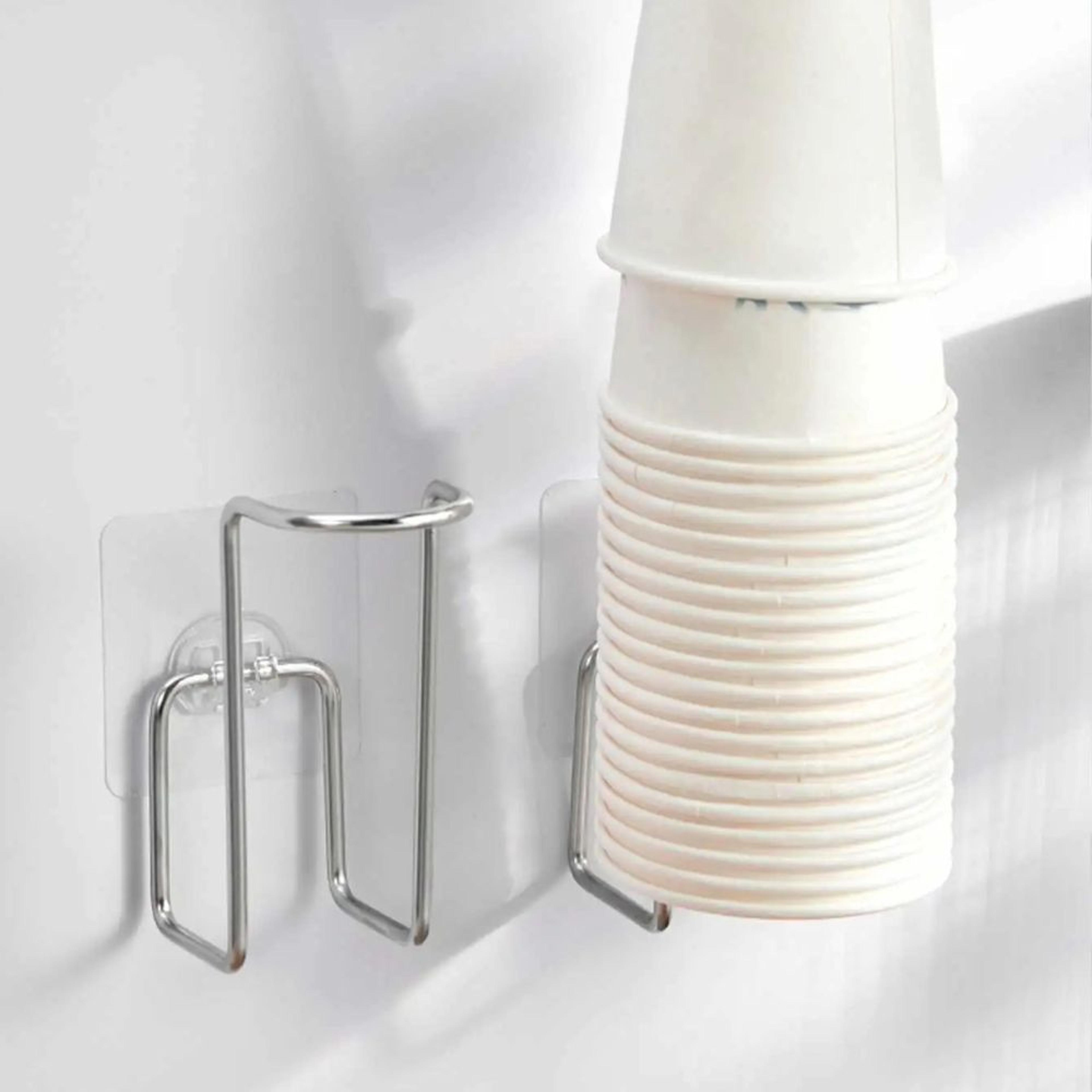 Wall Mounted Stainless Steel Paper Cup Holder Punch Free Cup Organizer 0