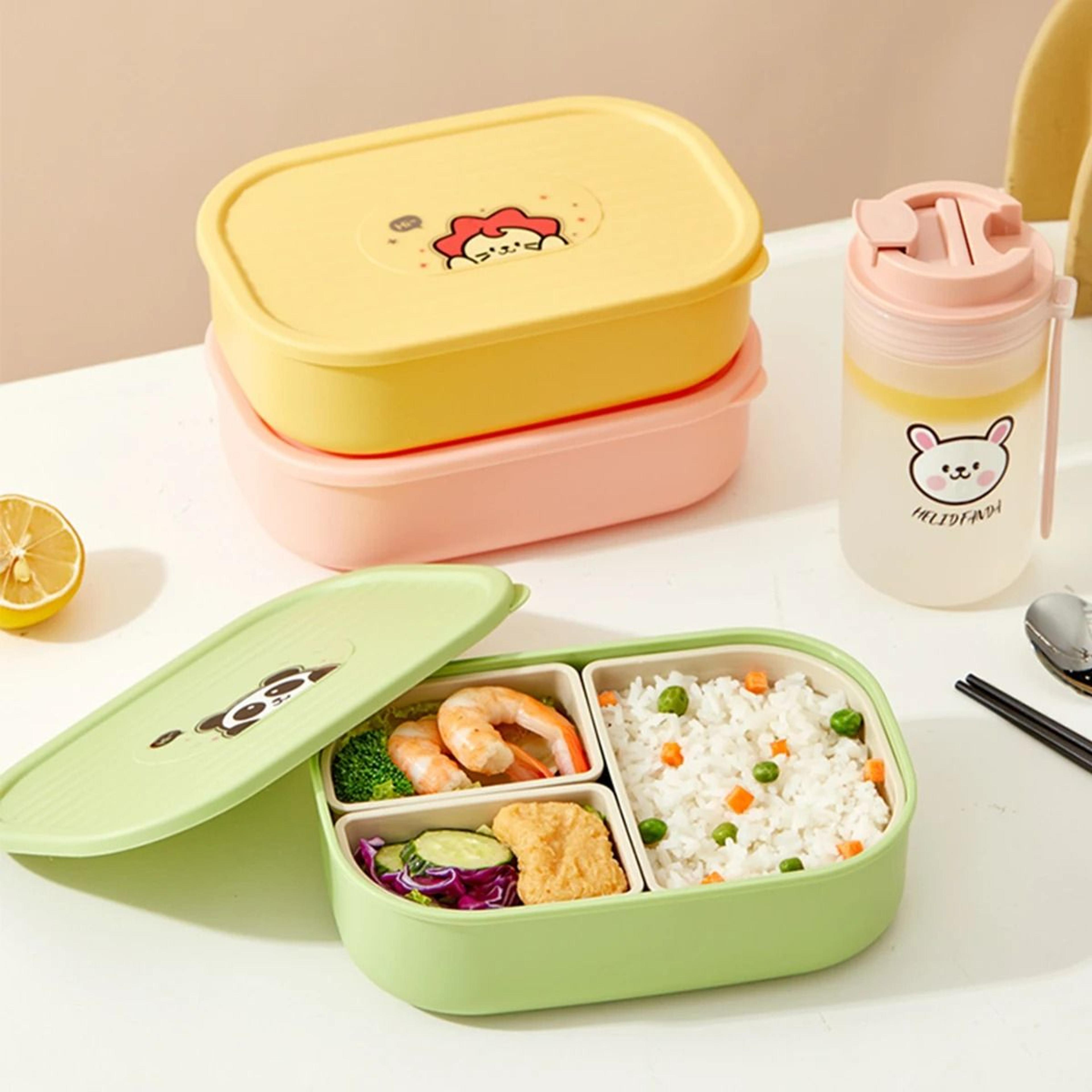 Divided Lunch Box 3 Compartment Portable Microwave Safe Food Container 16