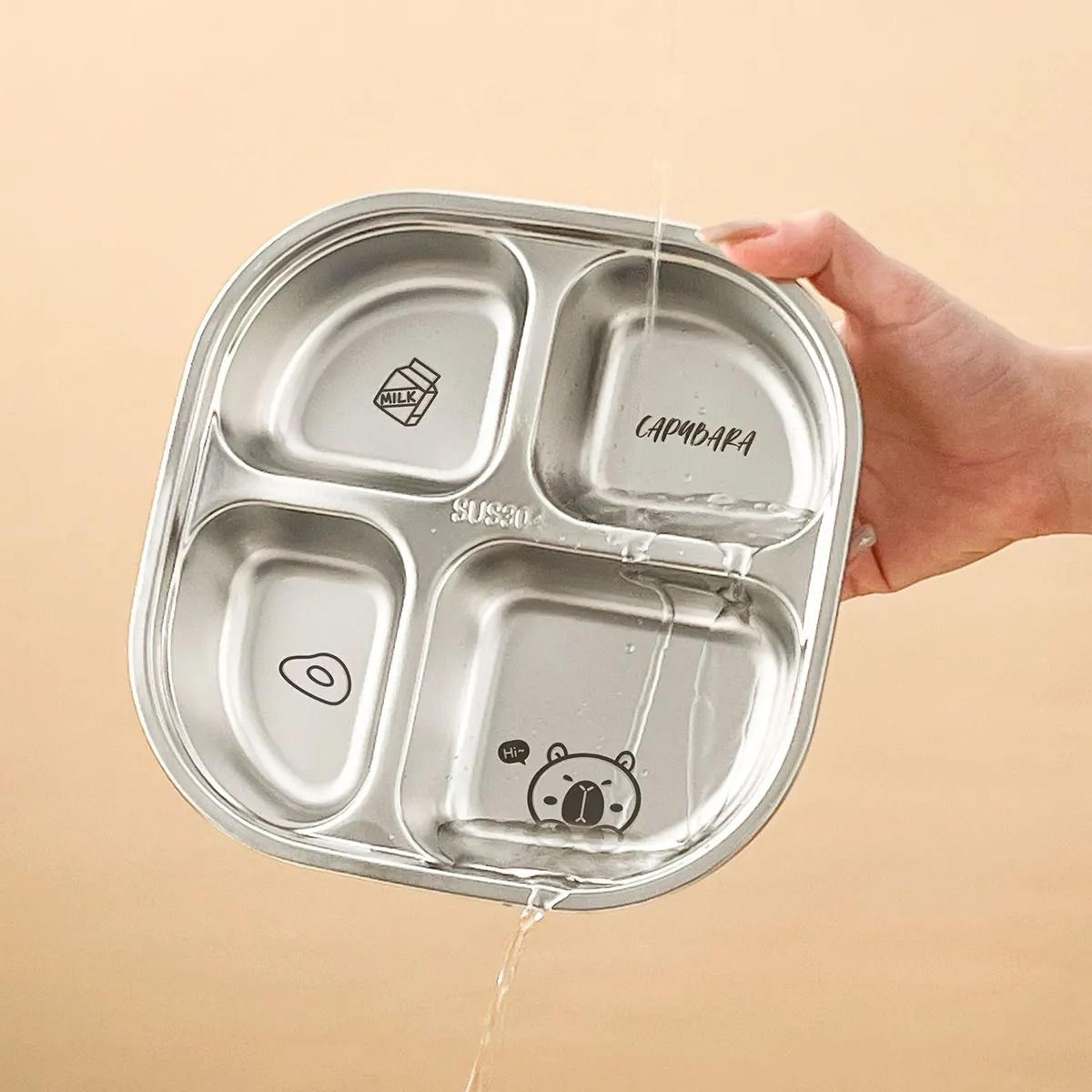 Capybara Stainless Steel Divided Plate 3 Compartment Kids Dinner Plate 9