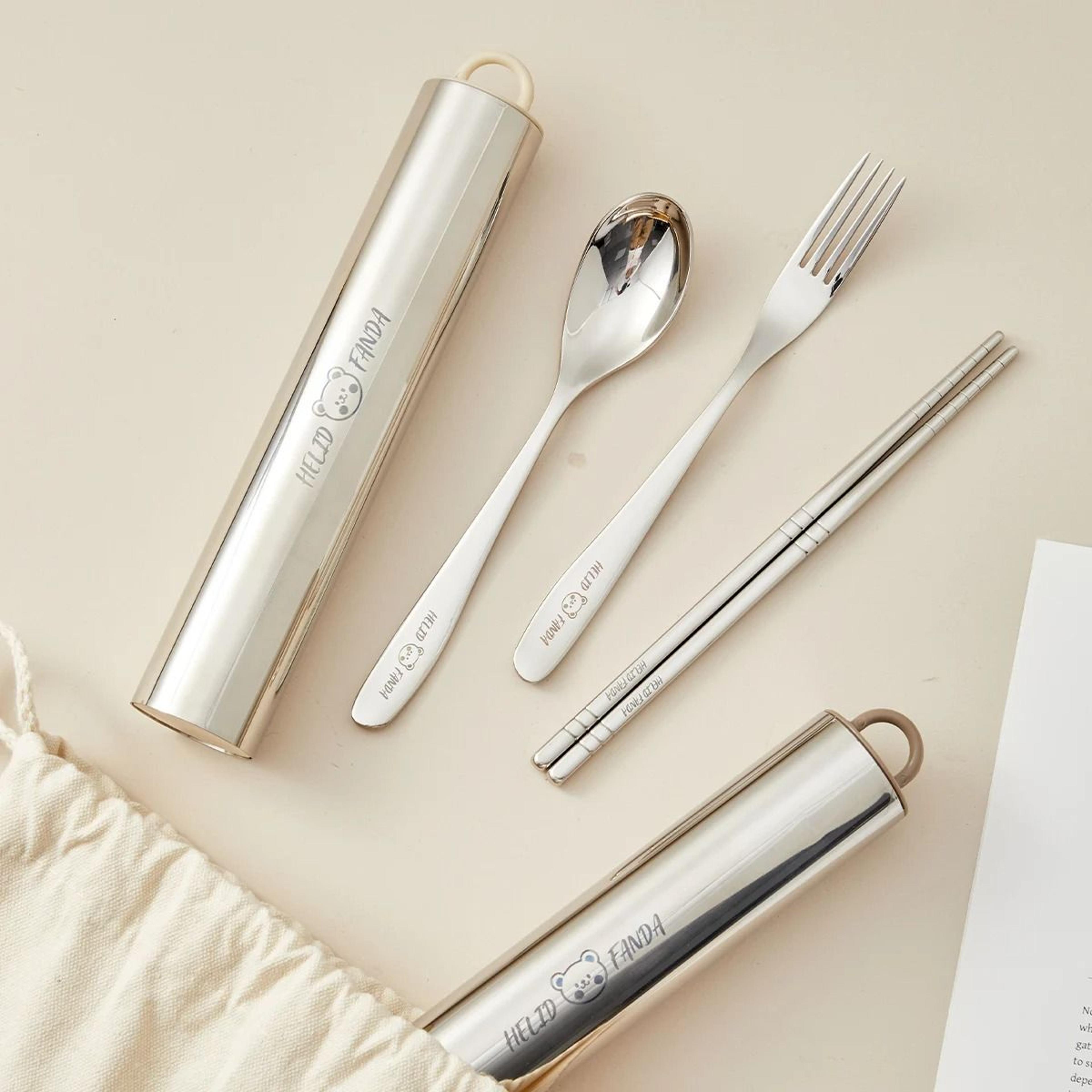 Portable Stainless Steel Cutlery Set With Case Fork Spoon Chopsticks 7