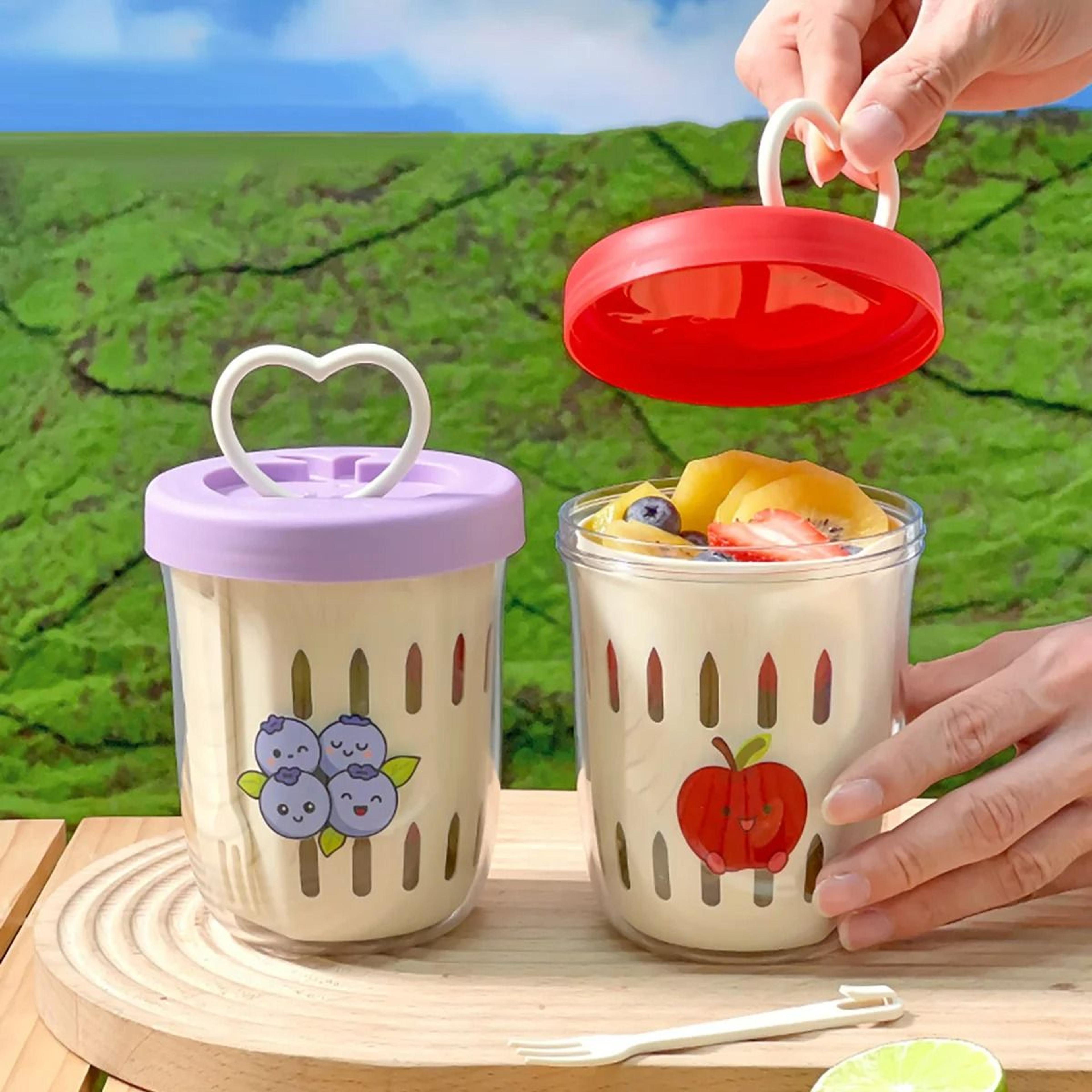 Double Layer Fruit Cup Portable Salad And Oat Container With Fork 13