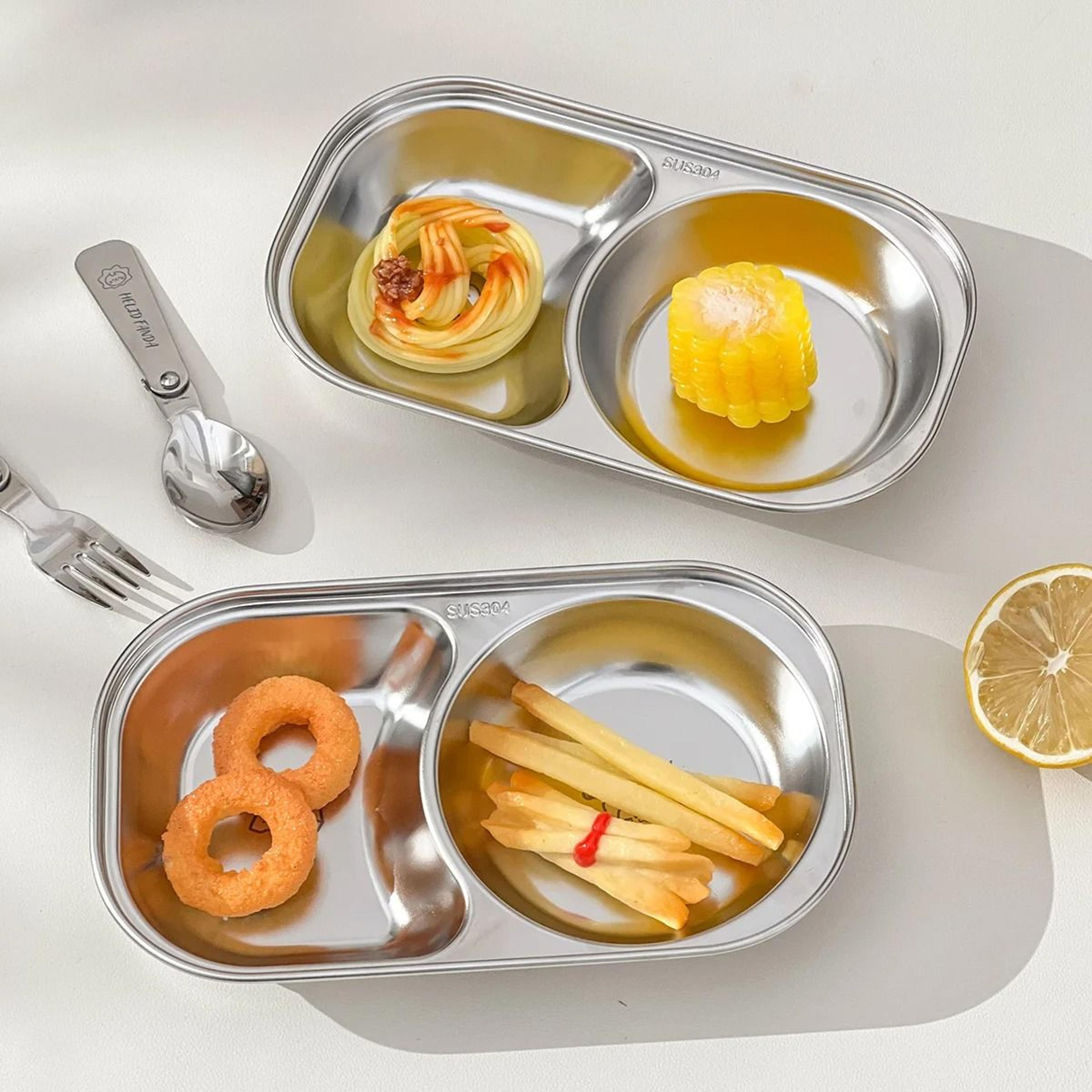 Stainless Steel Divided Salad Plate Stackable Kids Snack Dessert Plate 13