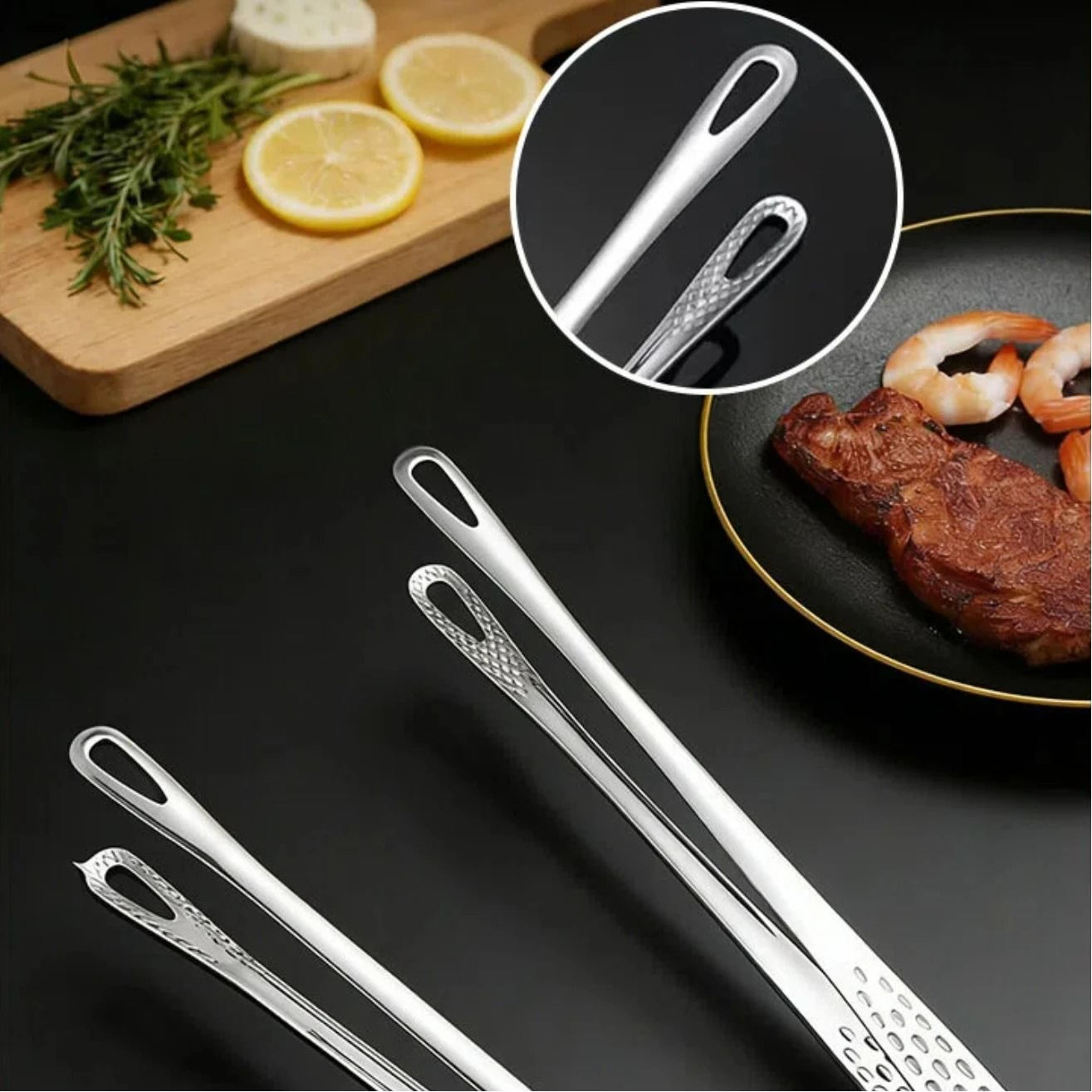 Stainless Steel Non Slip Long Handle BBQ Grill Tongs For Cooking 0