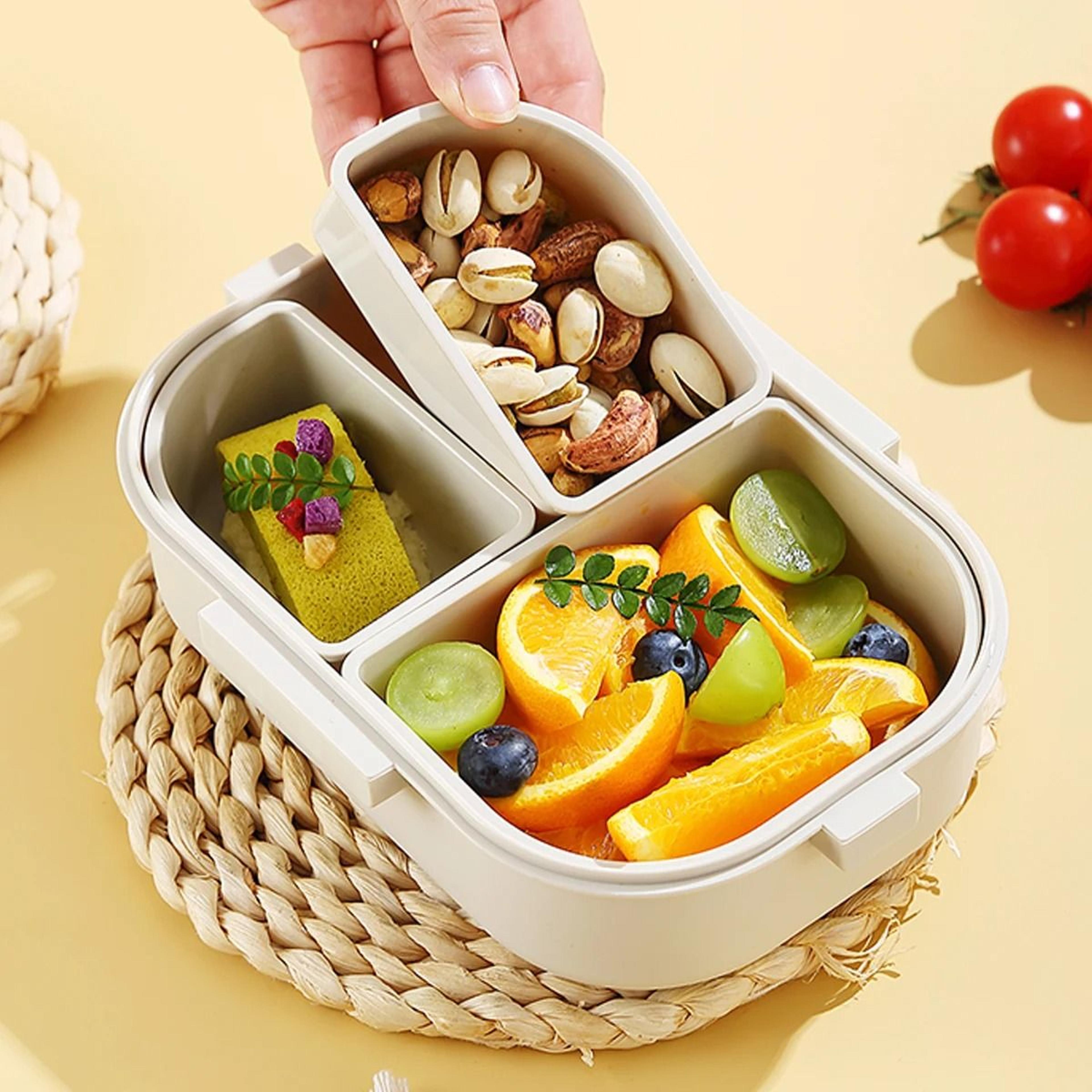 Detachable 3 Grid Plastic Lunch Box Leak Proof Food Container For Kids And Students 8
