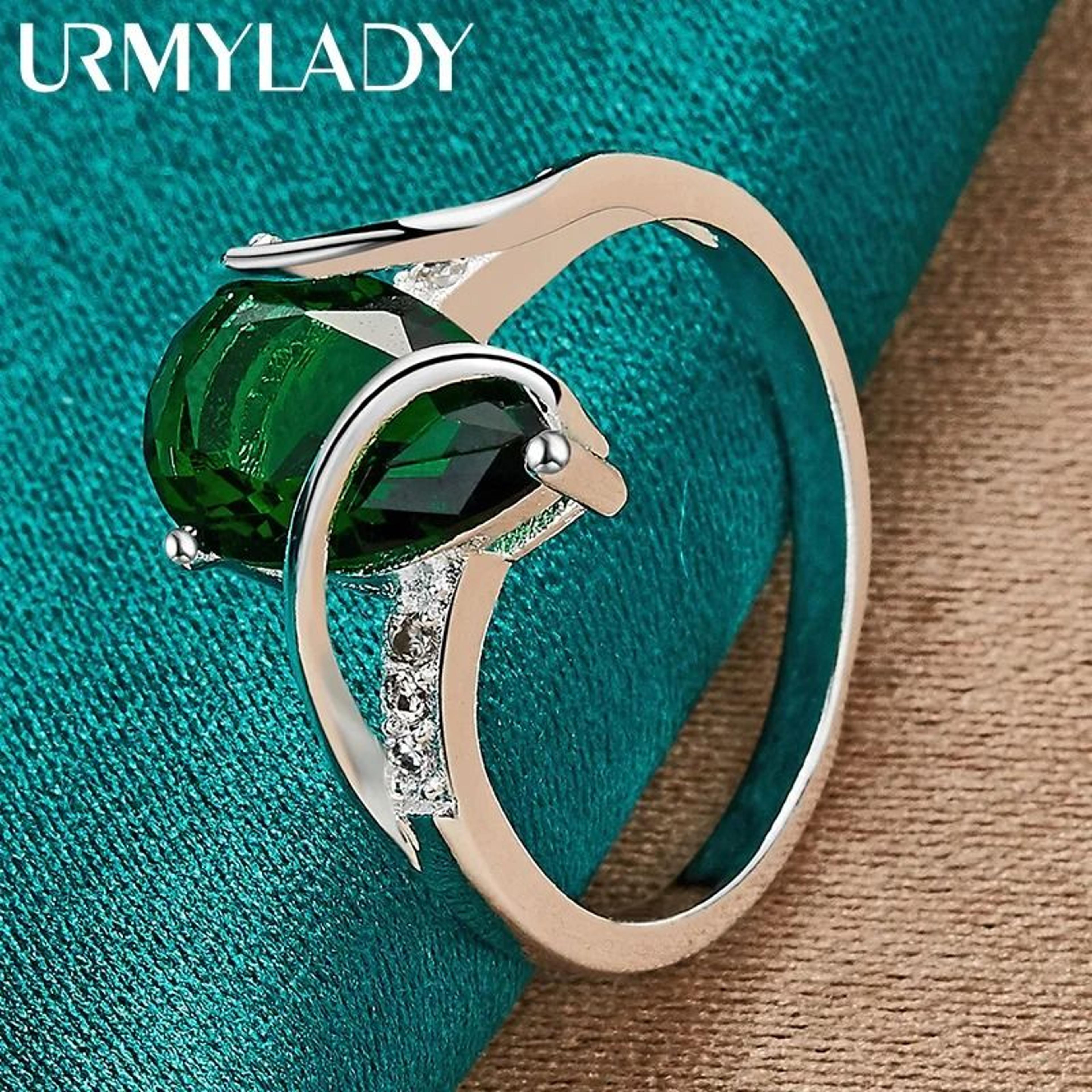 URMYLADY Sterling Silver Water Drop Turquoise Ring For Women 5