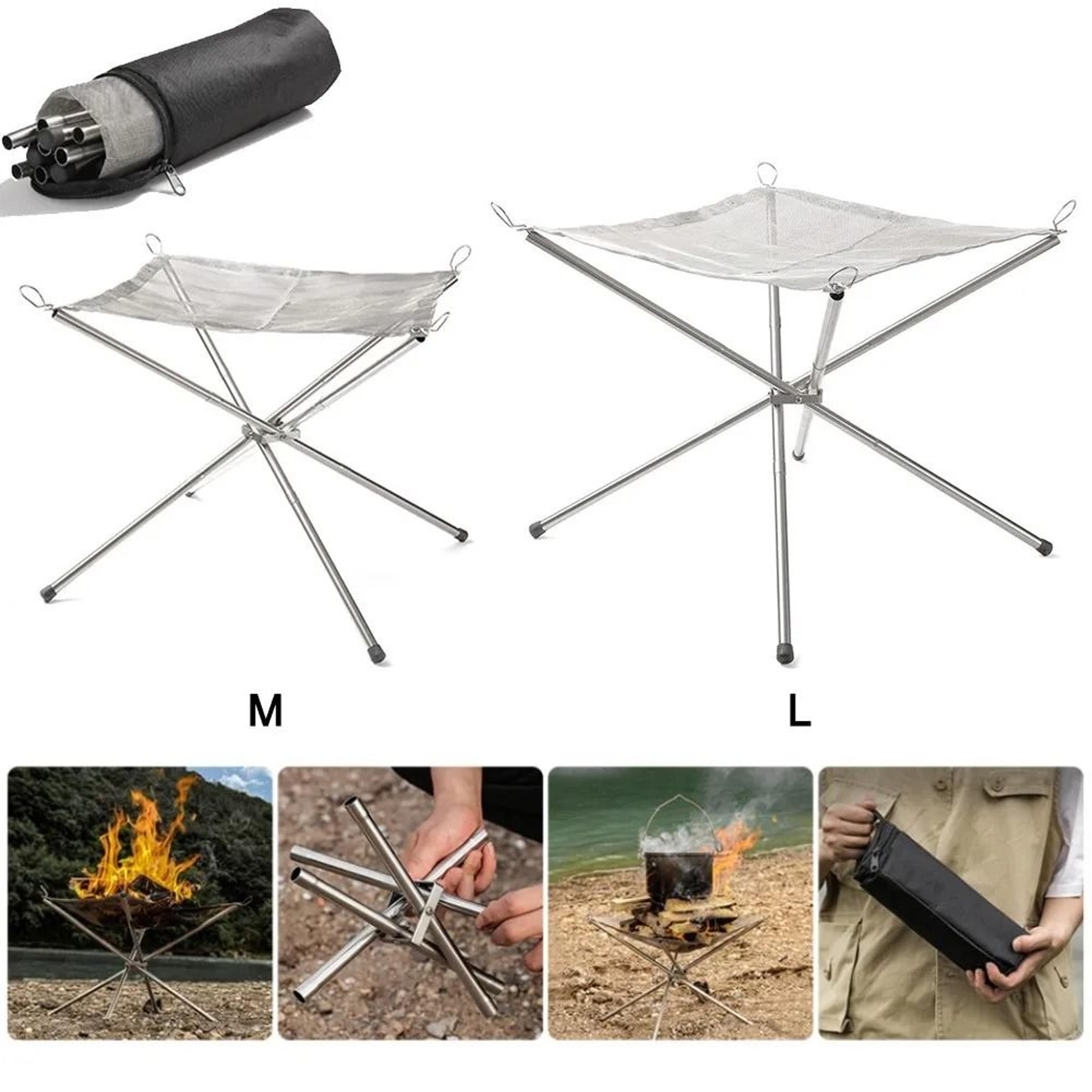 Portable Camping Fire Pit Grill Foldable Stainless Steel Fire Frame 0