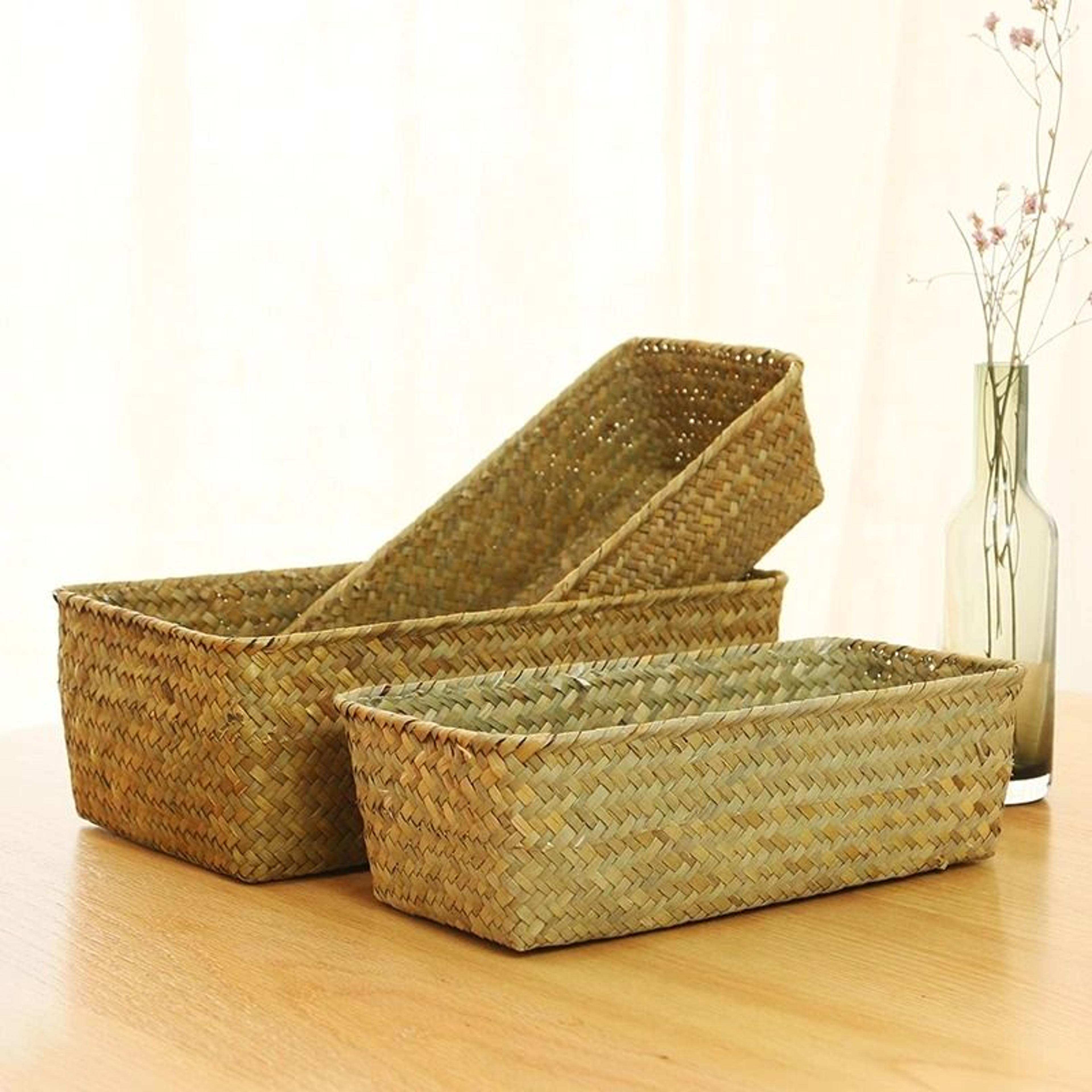 Woven Seagrass Rectangular Storage Basket For Home Organization 14