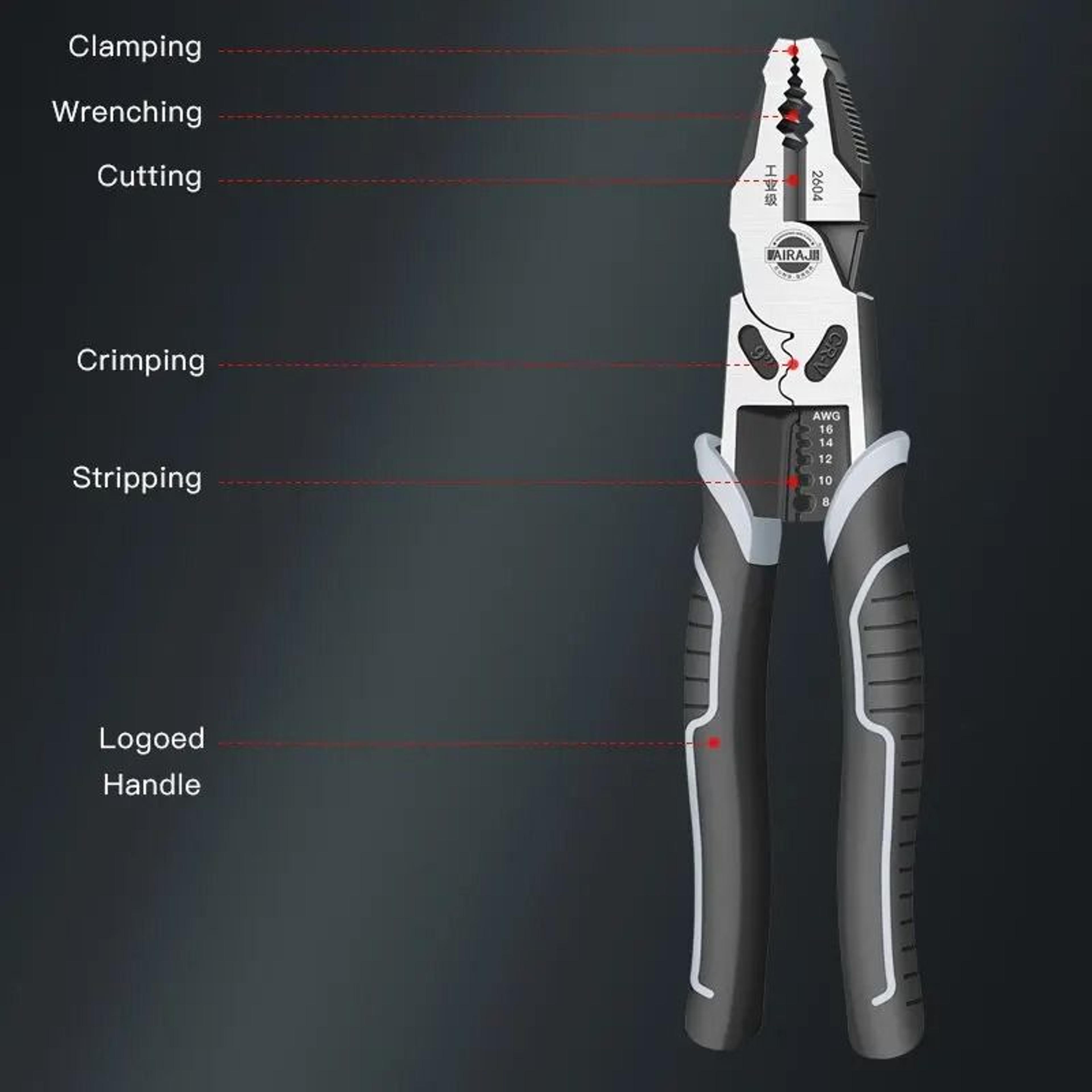 AIRAJ Industrial Wire Pliers Sharp Large Opening Multifunctional Stripping Hand Tool 4