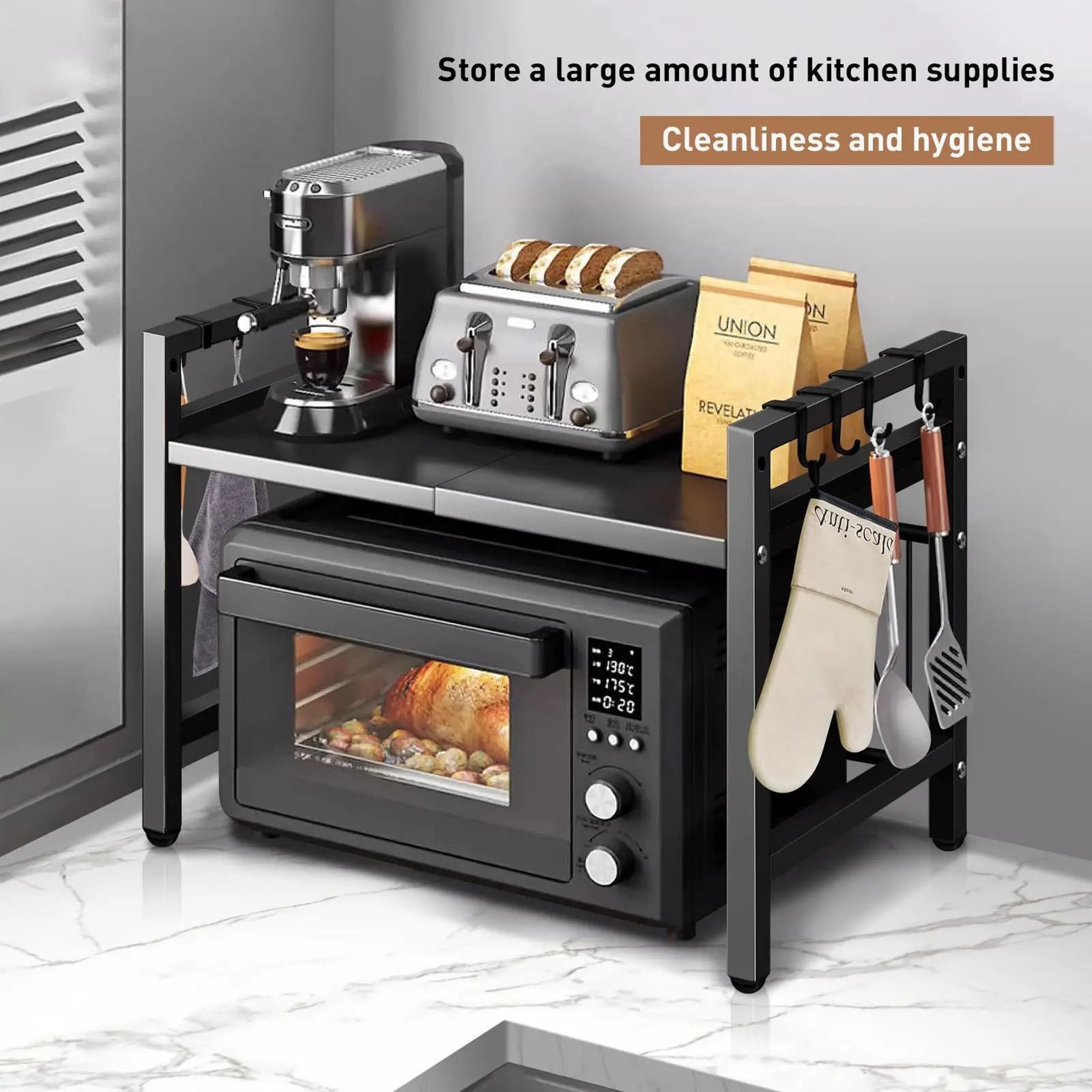 Expandable Microwave Shelf Organizer Adjustable Countertop Storage Rack For Kitchen 6