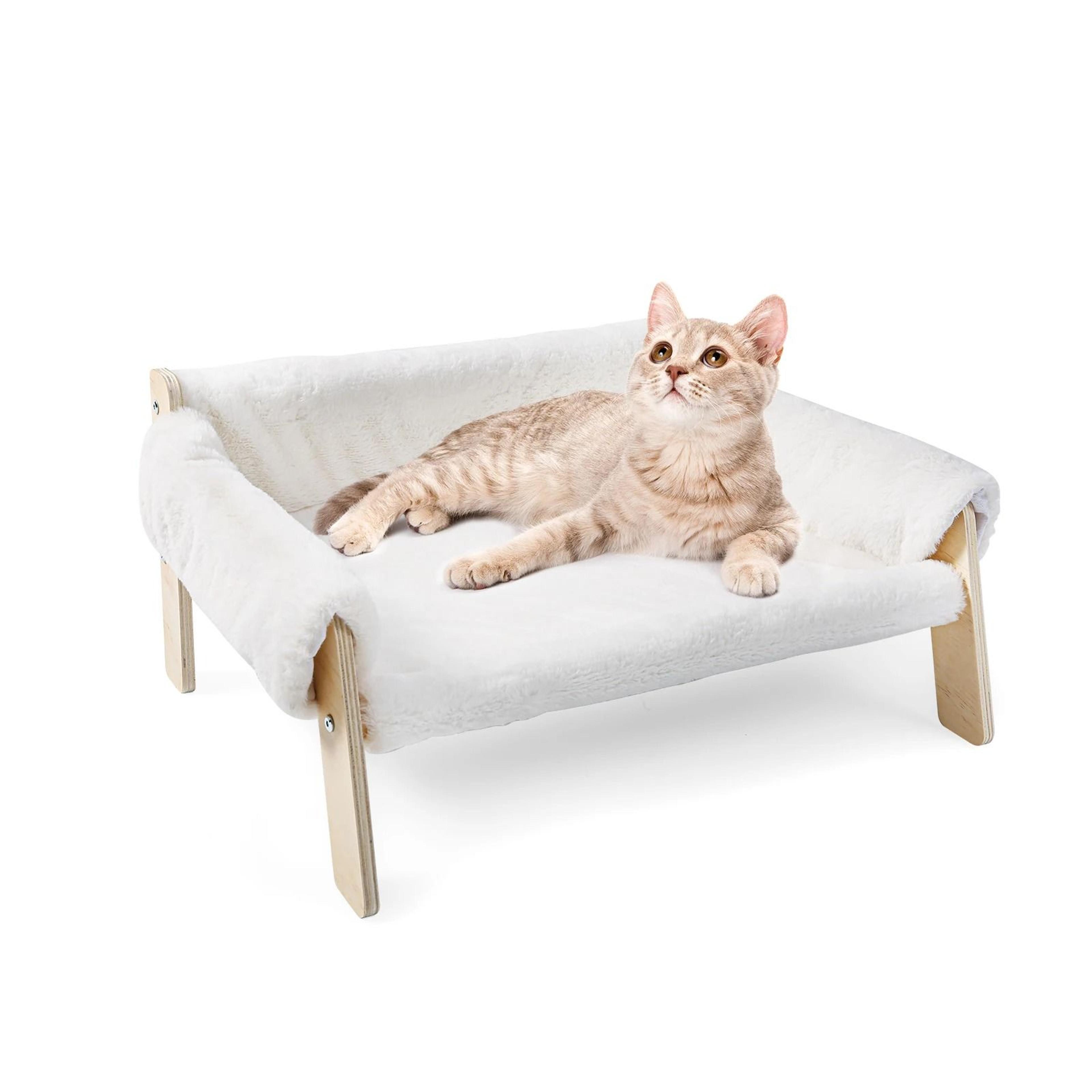 Large Raised Cat Bed Plush Sofa With Wooden Legs Soft Indoor Cat Couch 1