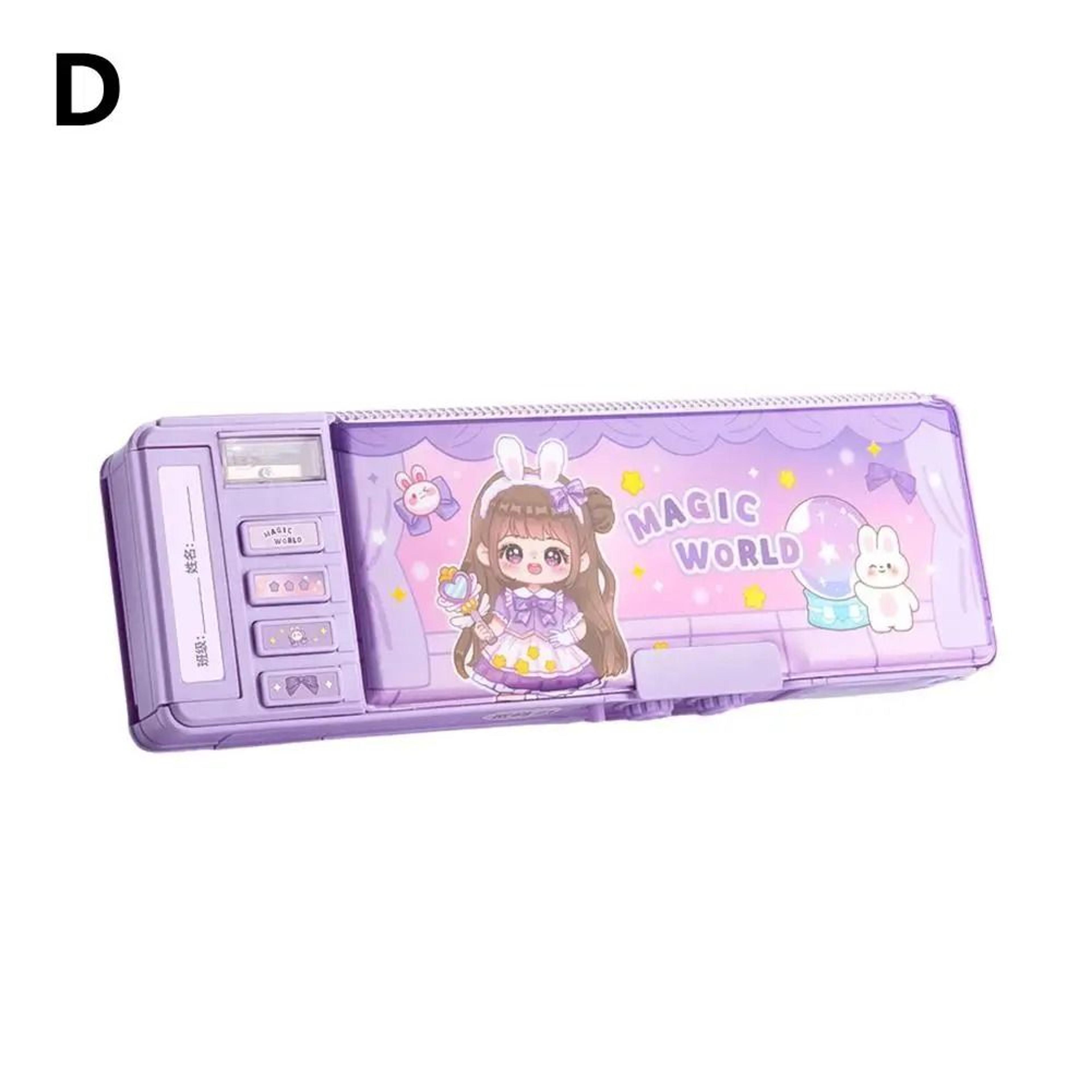 Password Lock Pencil Box Double Layer Stationery Storage Case For Students 4