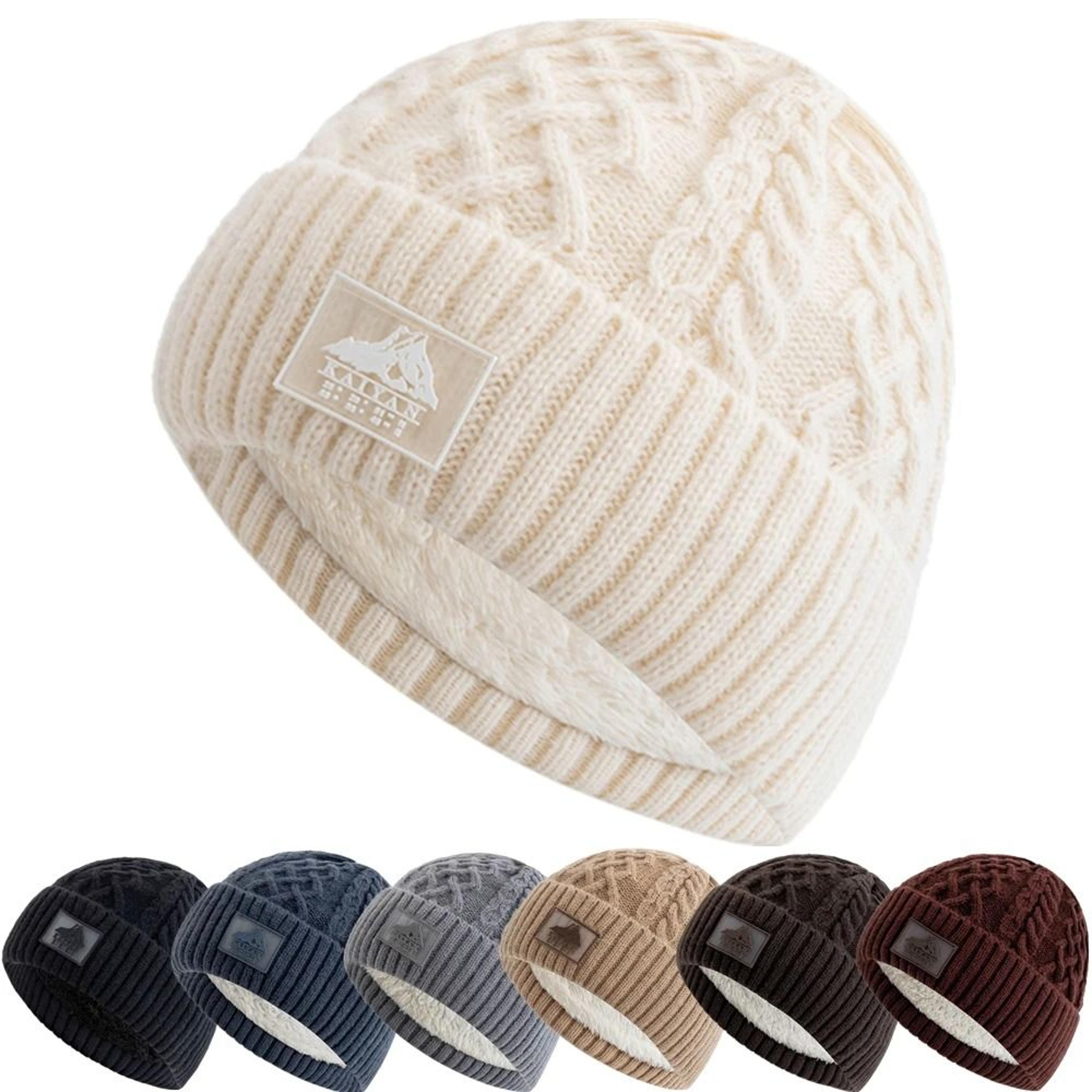 Unisex Winter Beanie Hat Plush Fur Lined Knitted Warm Ski Cap 0