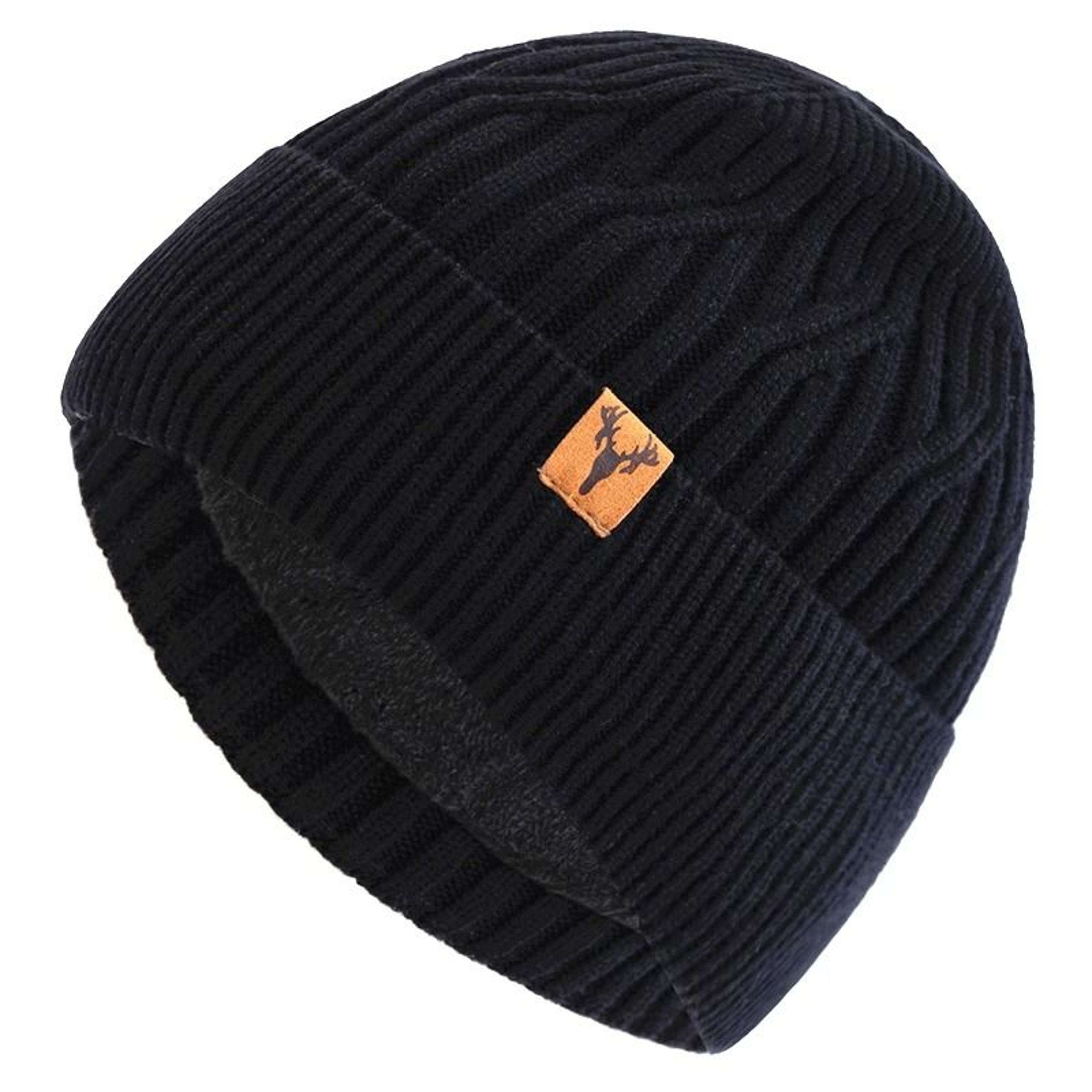Unisex Plush Lined Winter Beanie Knitted Warm Hat For Outdoor Use 2