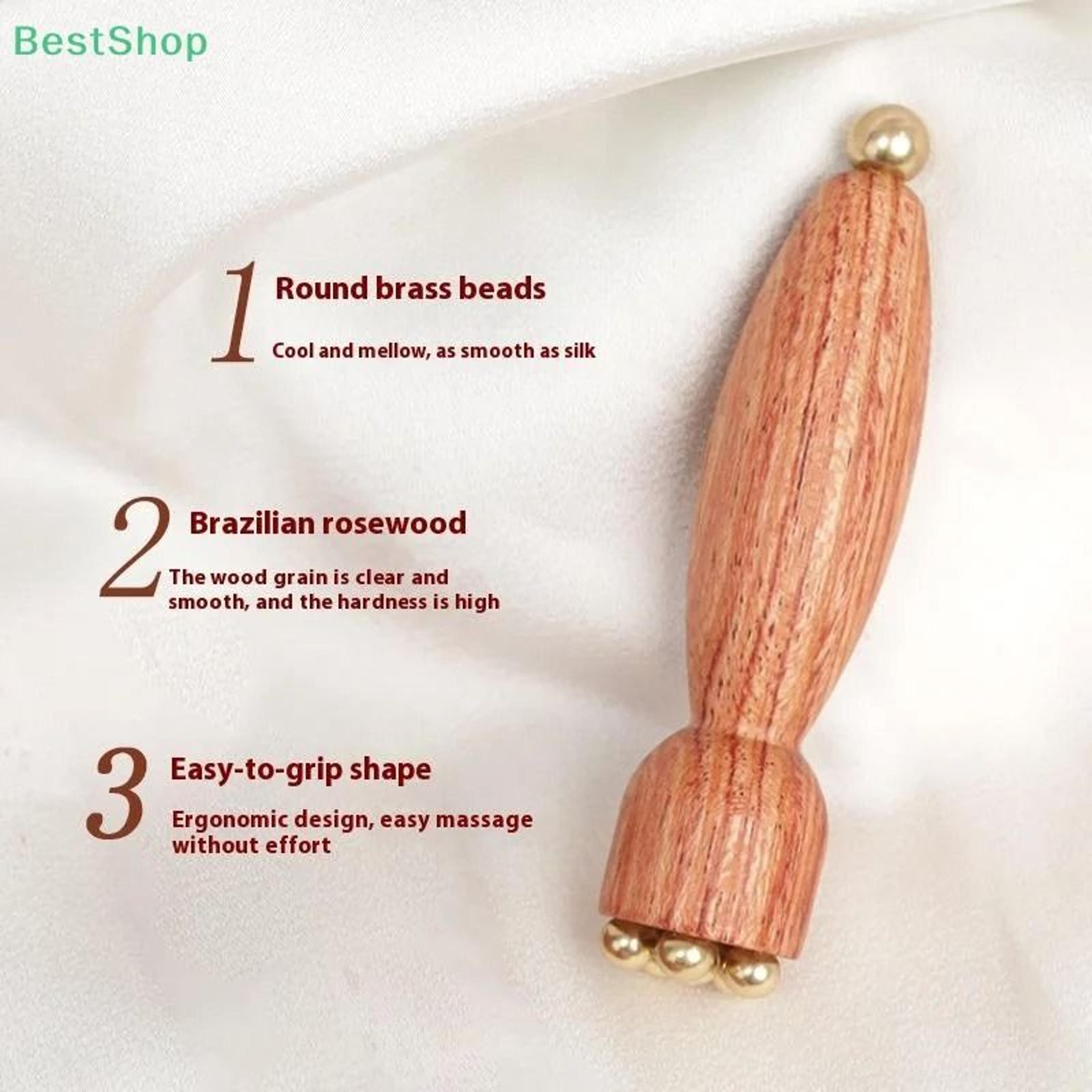 Lotus Seedpod Brass Gua Sha Facial Tool Rosewood Eye Massage Wand 3