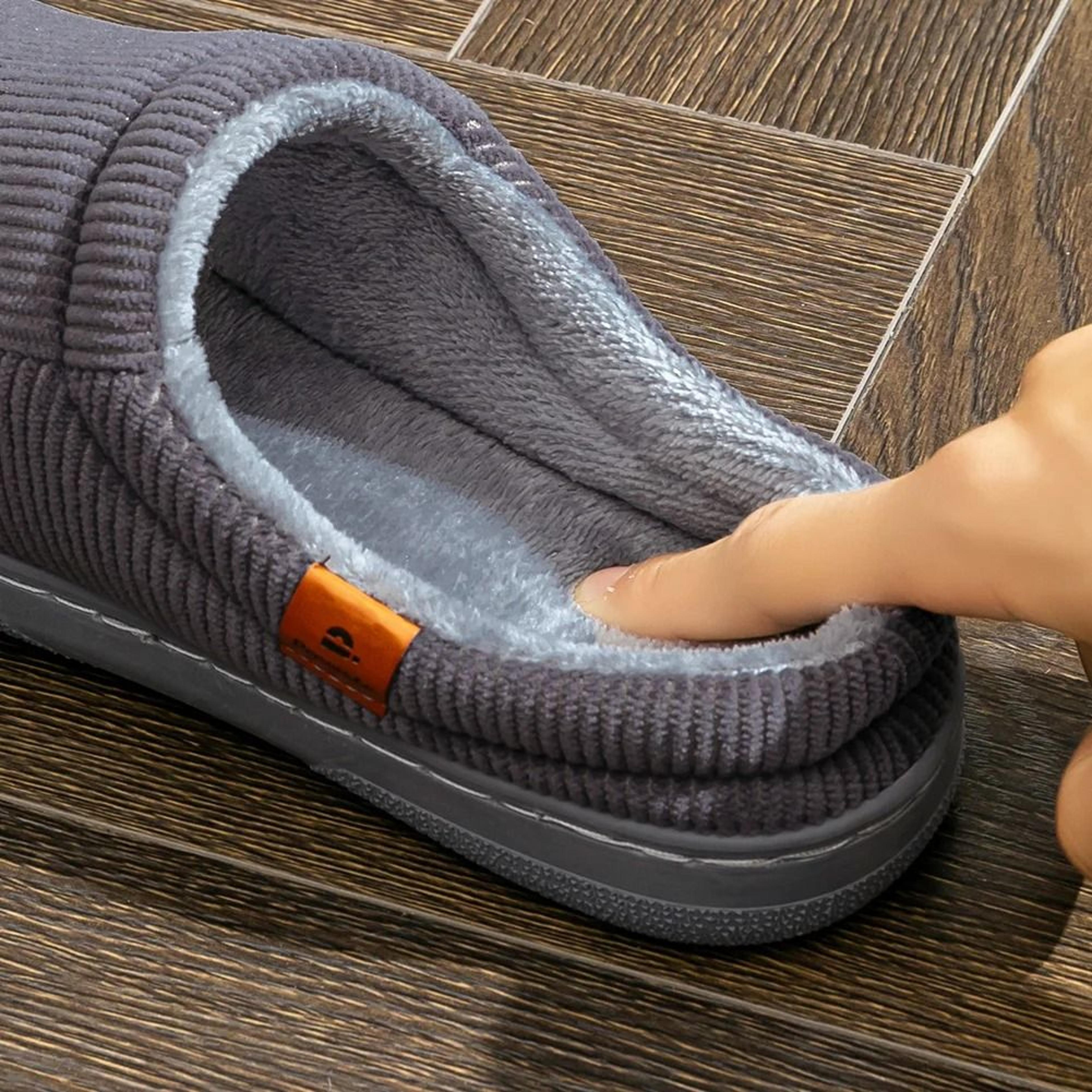 Mens Warm Slippers Memory Foam Non Slip Corduroy House Shoes 5