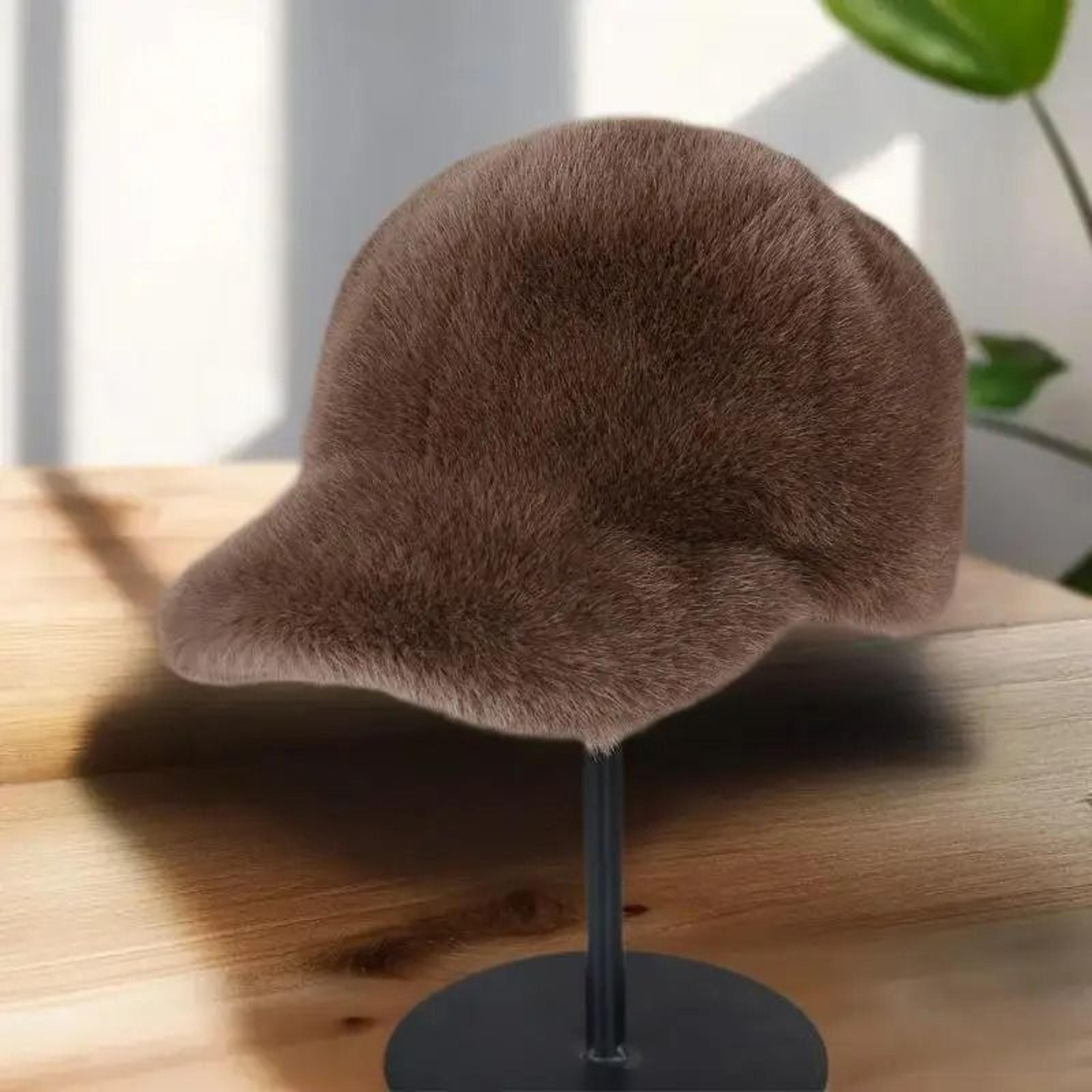 Plush Faux Fur Winter Snapback Baseball Cap Solid Color Unisex Hat 8