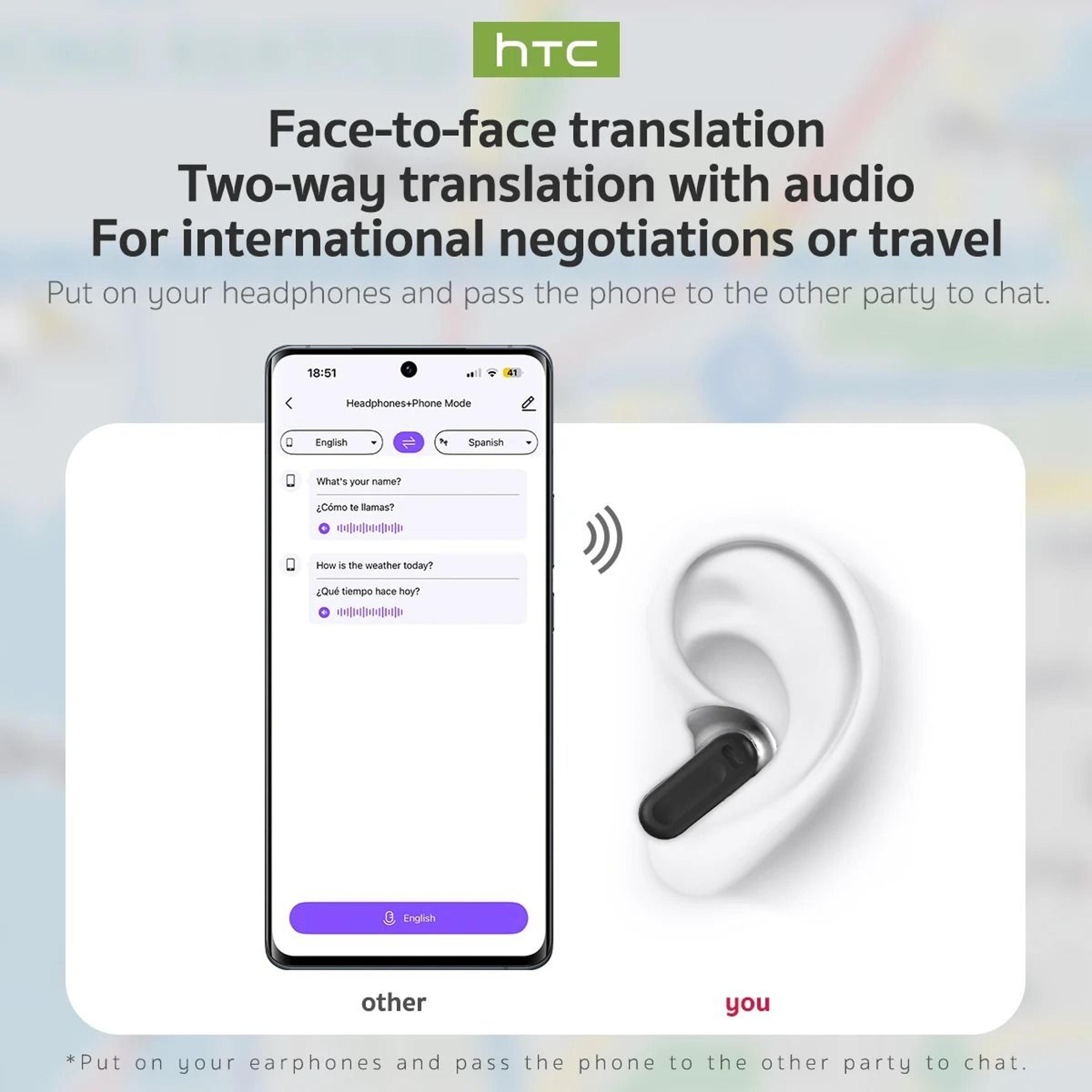 HTC NE20 Translator Earbuds Bluetooth Translation Wireless Headphones 5