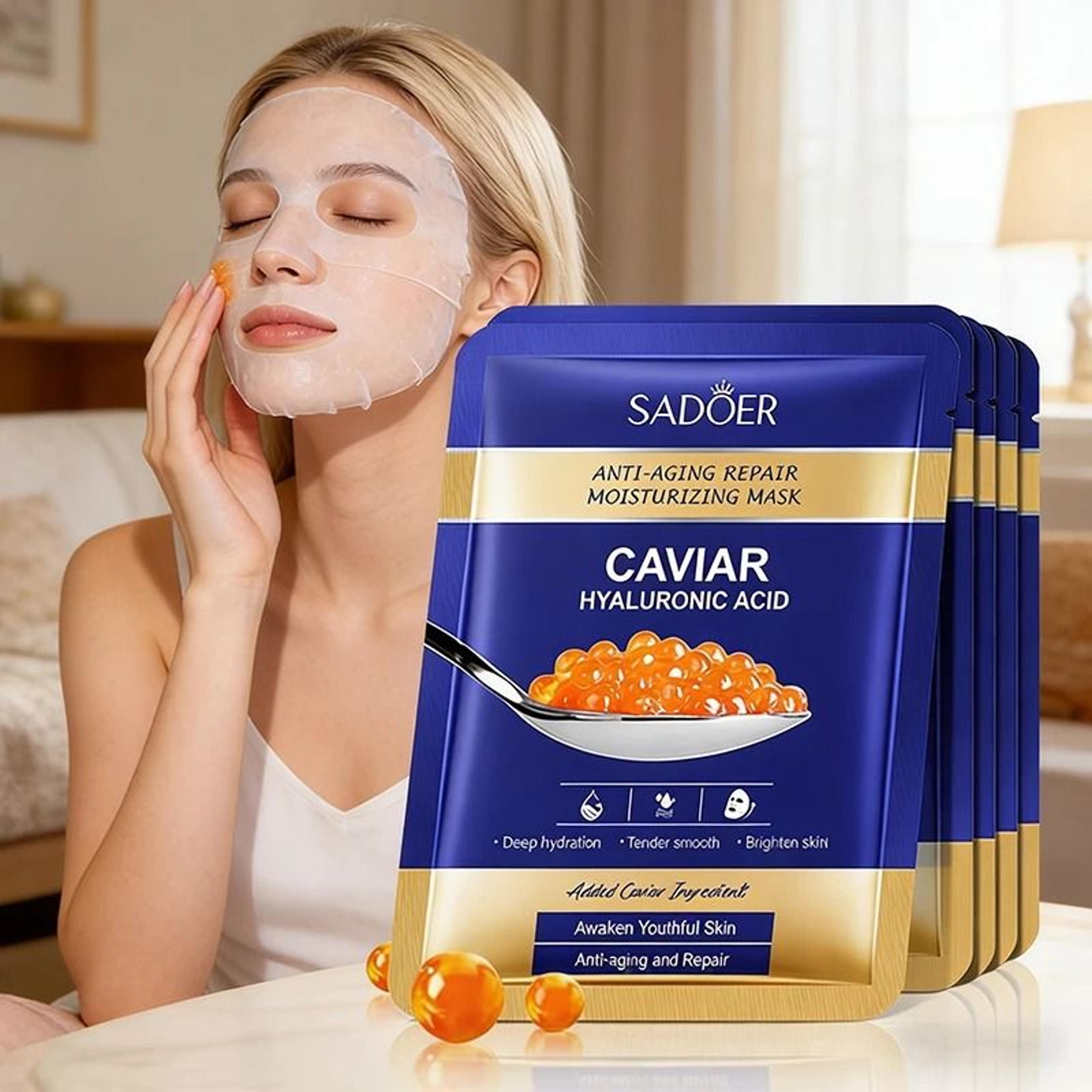 SADOER Caviar Hyaluronic Acid Hydrating And Brightening Face Mask Set 5