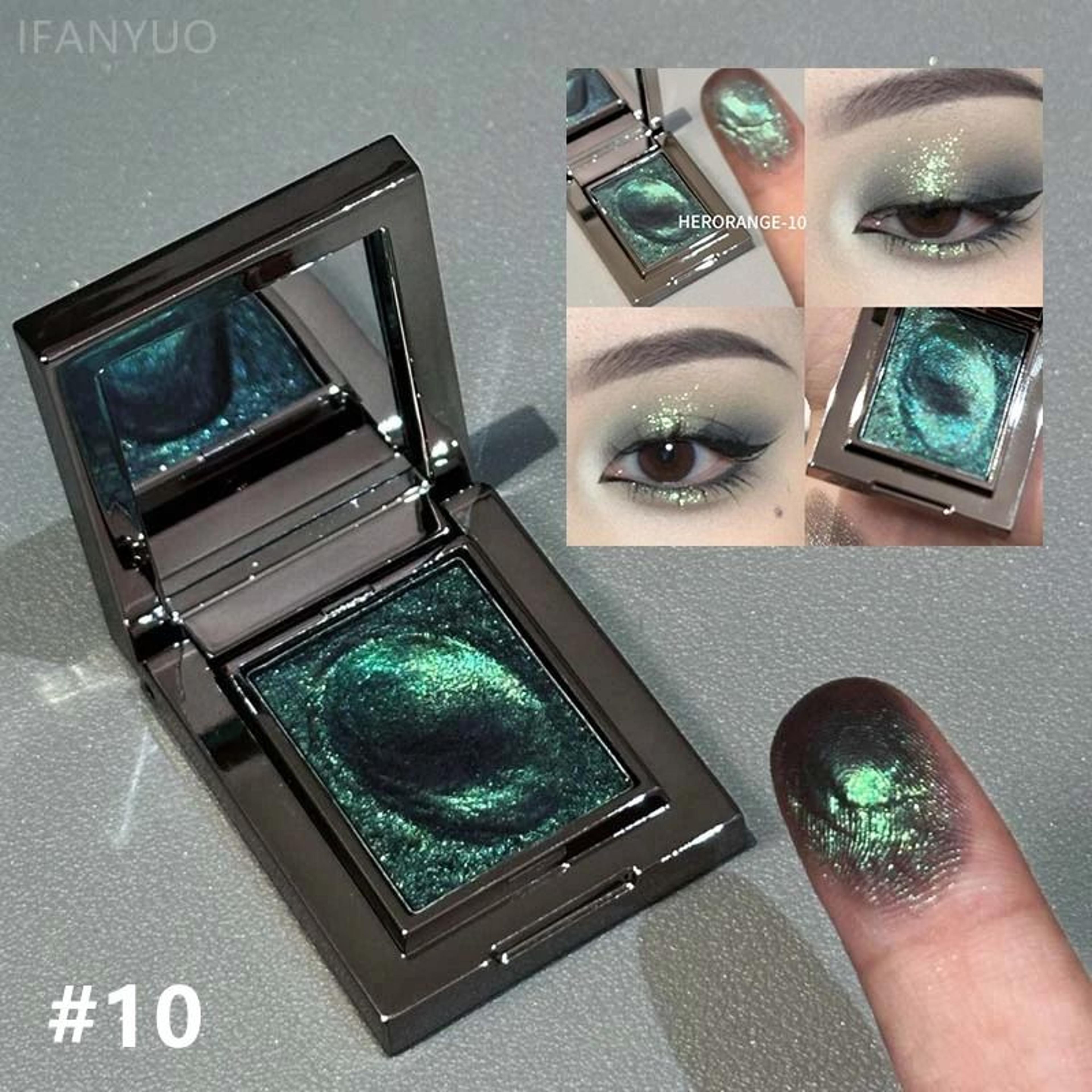 Chameleon Dark Green Eyeshadow Palette Sparkling Pearlescent Finish 10