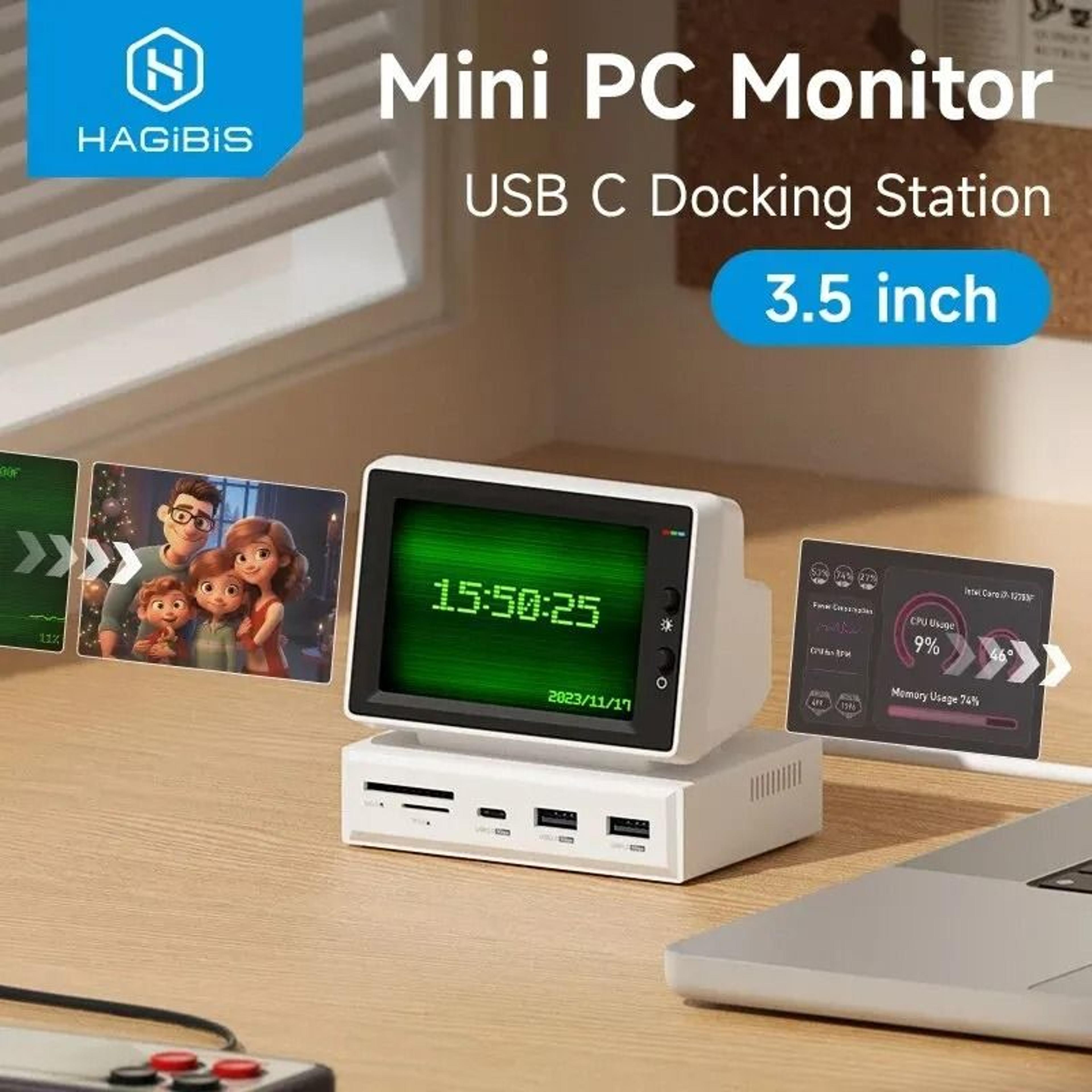 Hagibis 35 Inch IPS Mini PC System Monitor Display With USB C Hub 3
