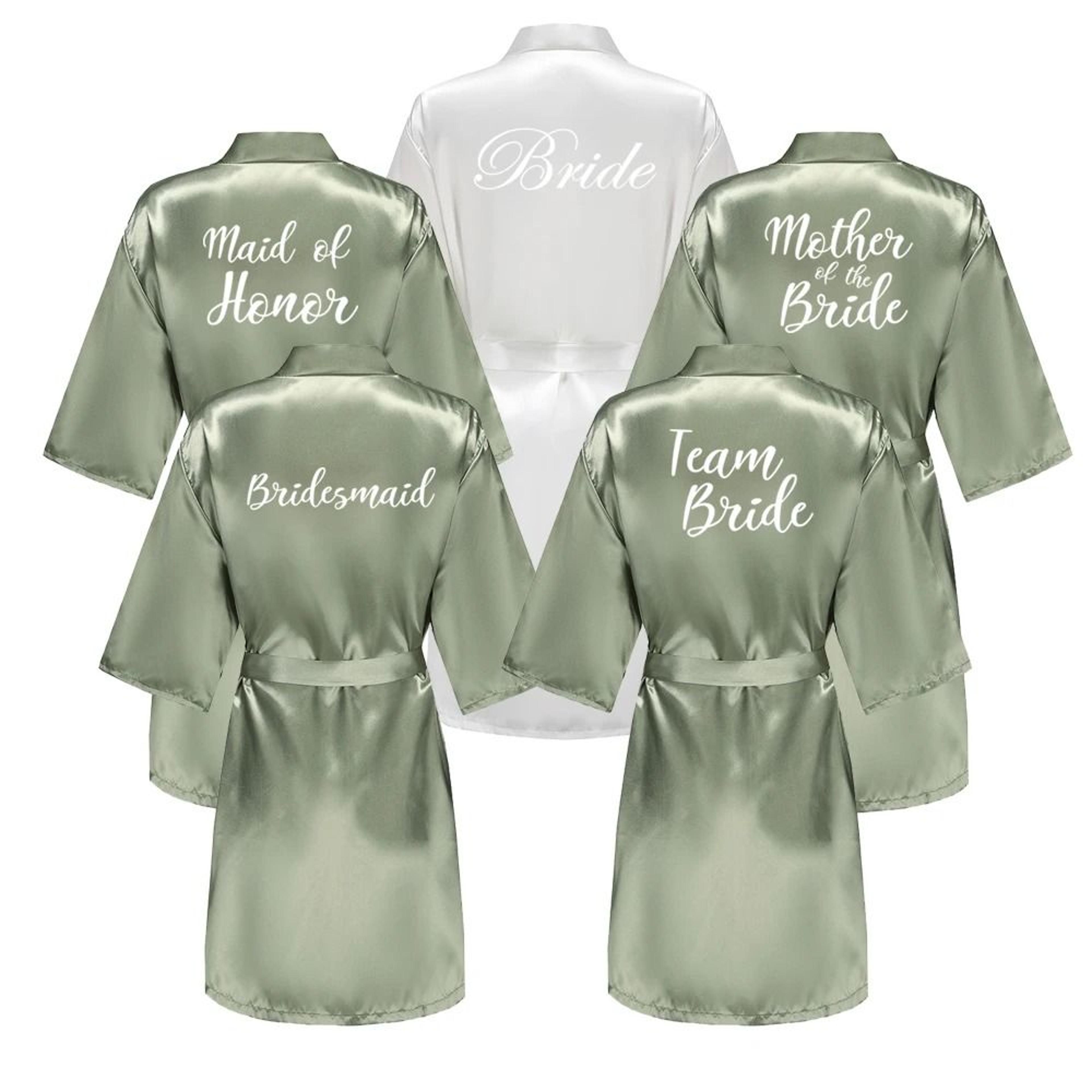 Grass Green Satin Bride And Bridesmaid Short Robe For Wedding Party 0