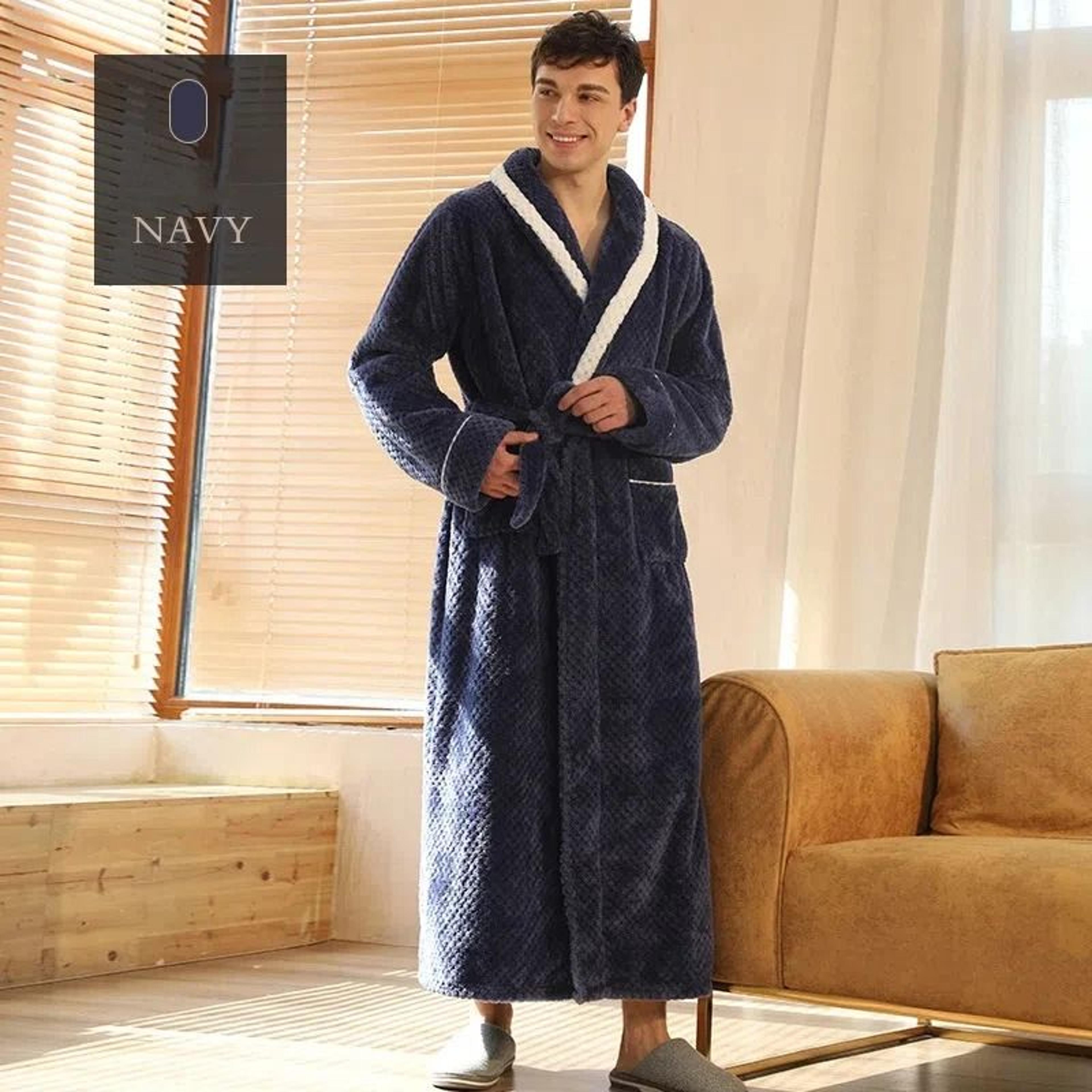 Winter Lovers Thick Flannel Couple Long Bathrobe Set 2