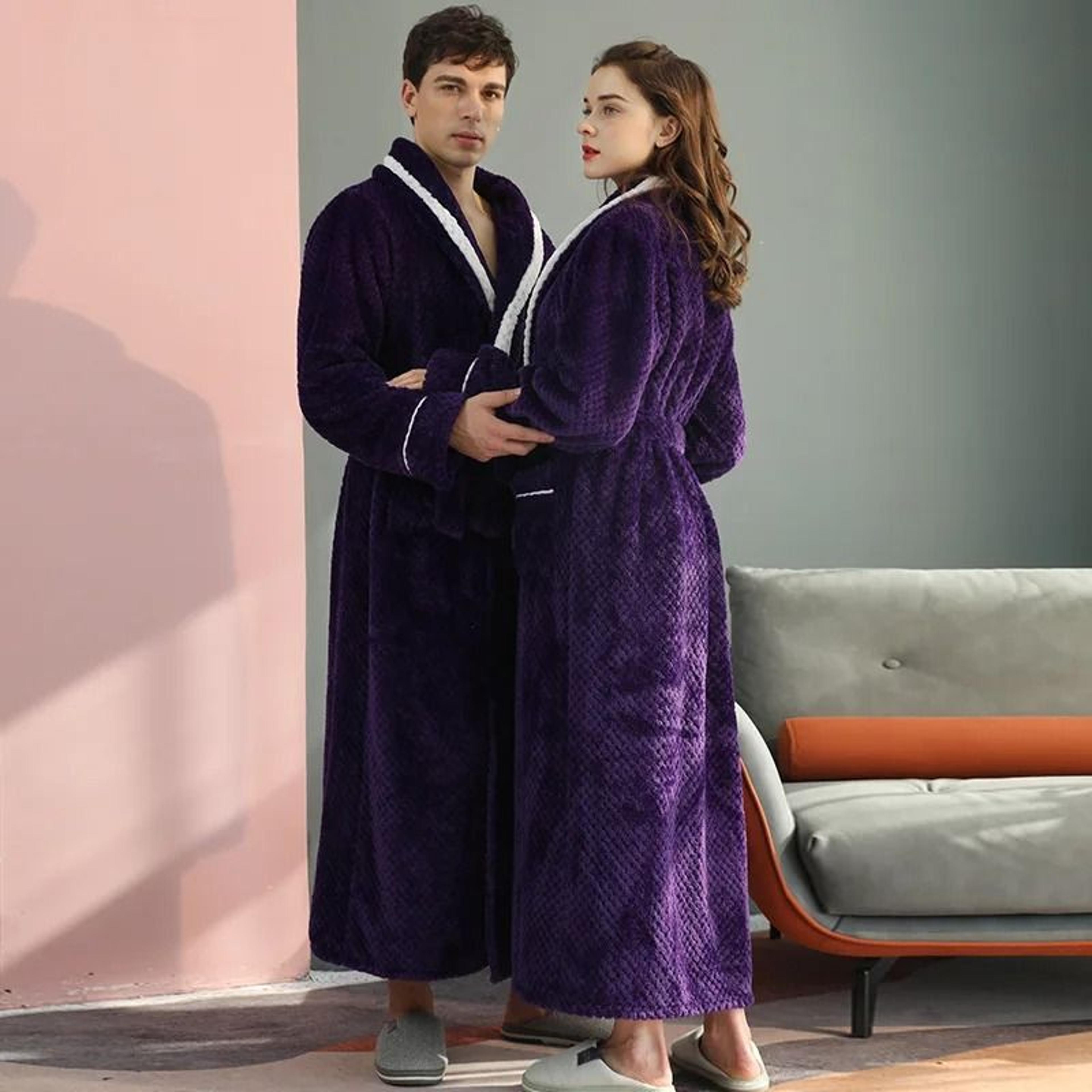 Winter Lovers Thick Flannel Couple Long Bathrobe Set 6