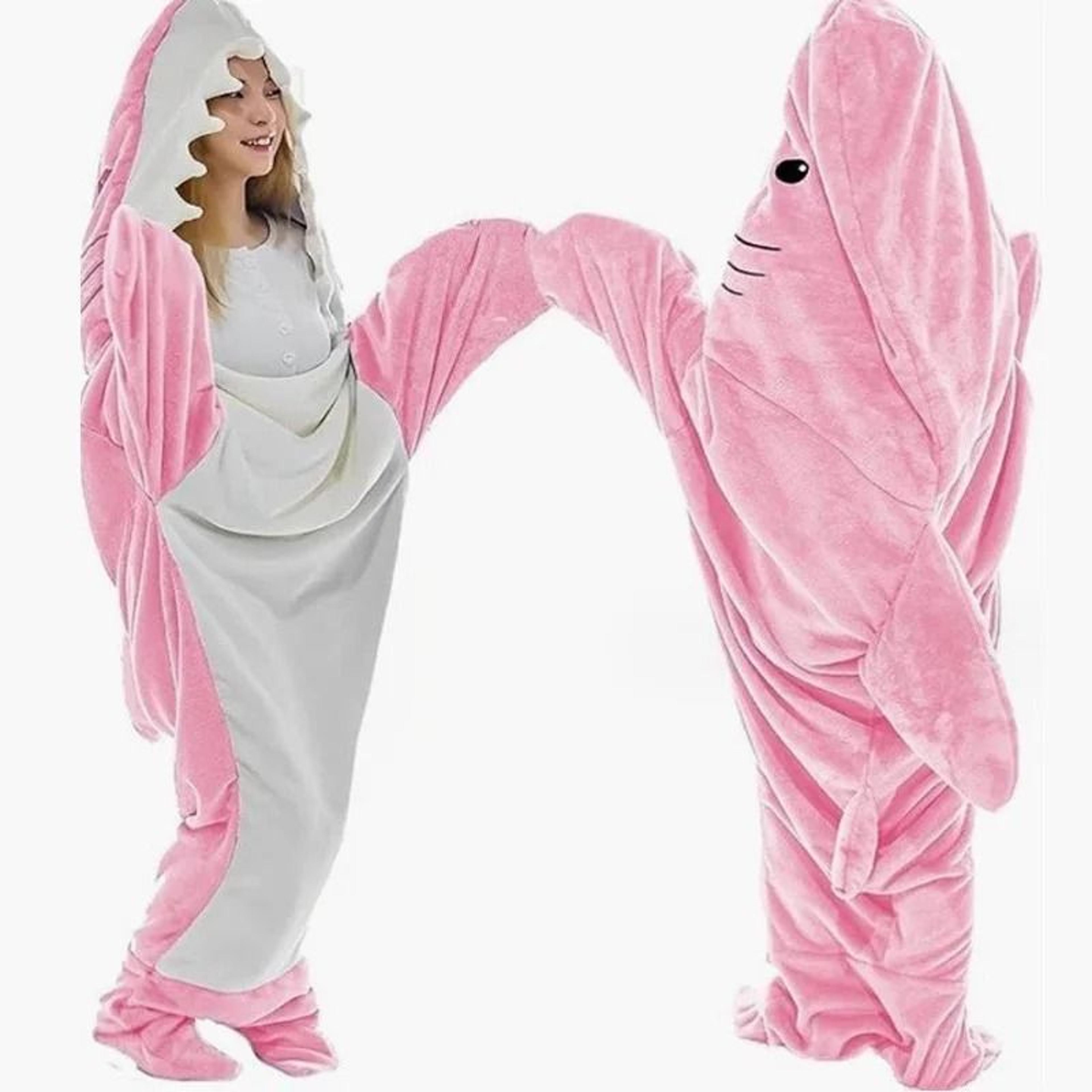 Cozy Shark Sleeping Bag Flannel Pajama Onesie For Kids And Adults 1