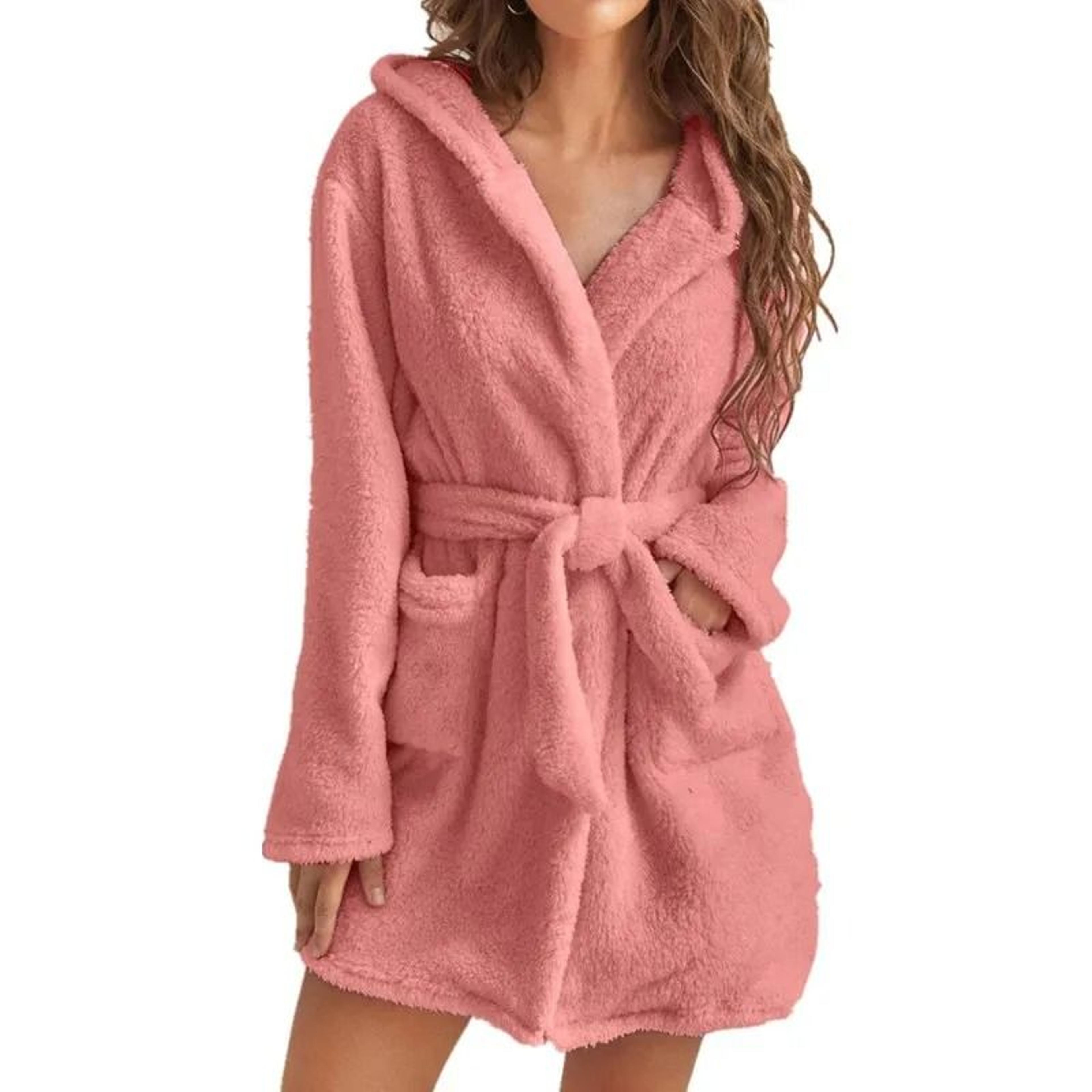 Winter Fluffy Plush Hooded Dressing Gown Warm Bathrobe For Women 1
