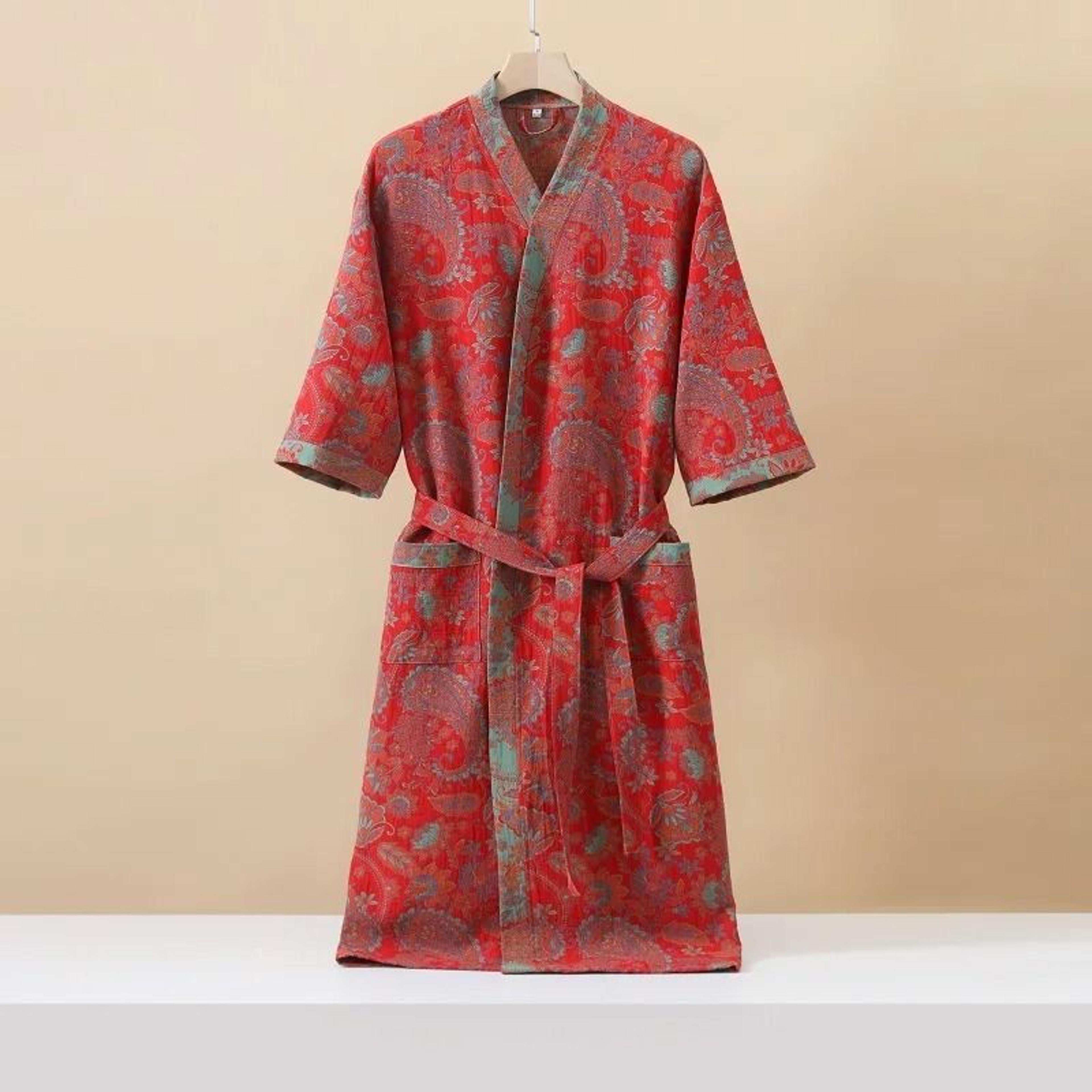 Cotton Printed Kimono Bathrobe Quick Dry Summer Home Wear 7