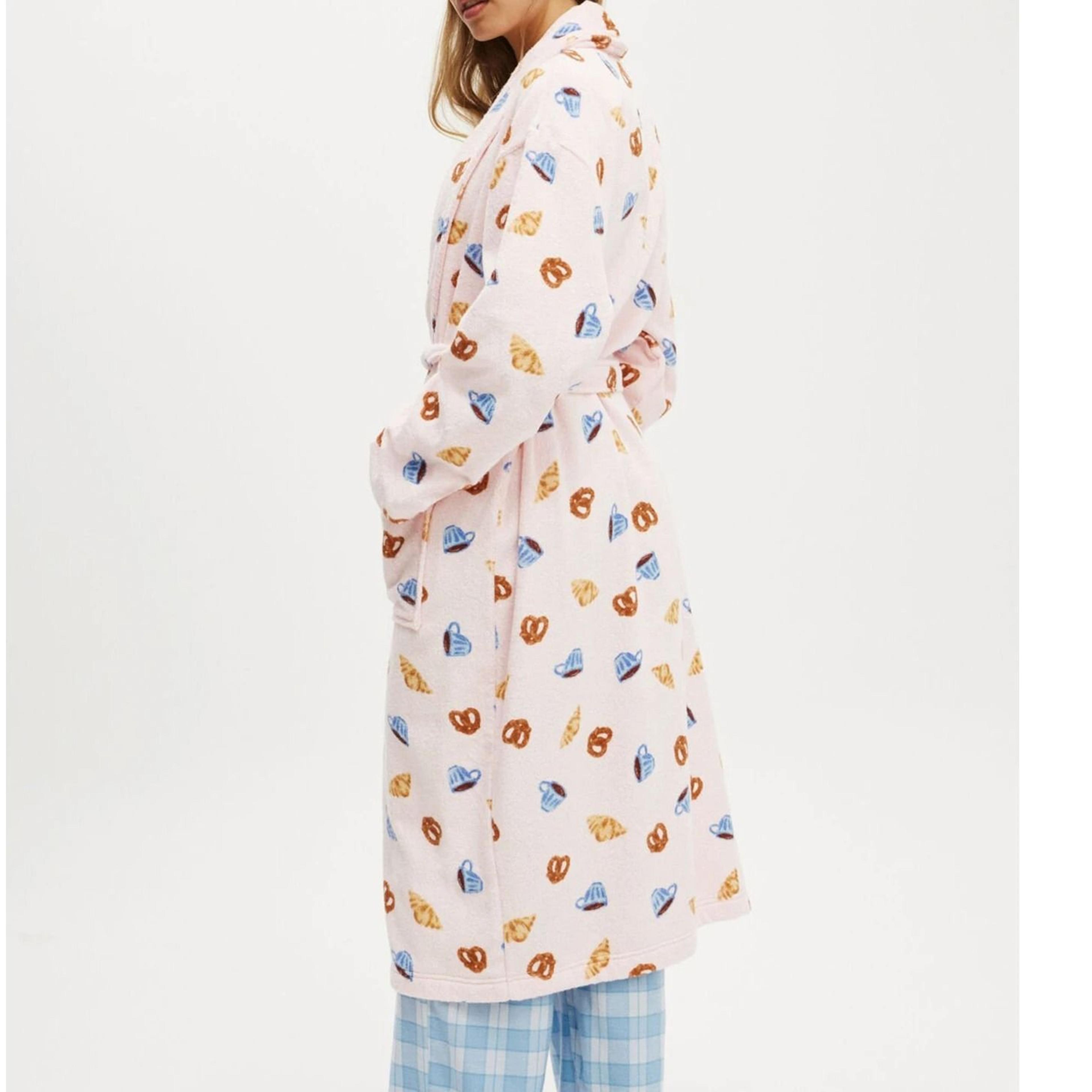 Comfort Womens Towel Robe Lace Up Printed Classic Spa Bathrobe 6