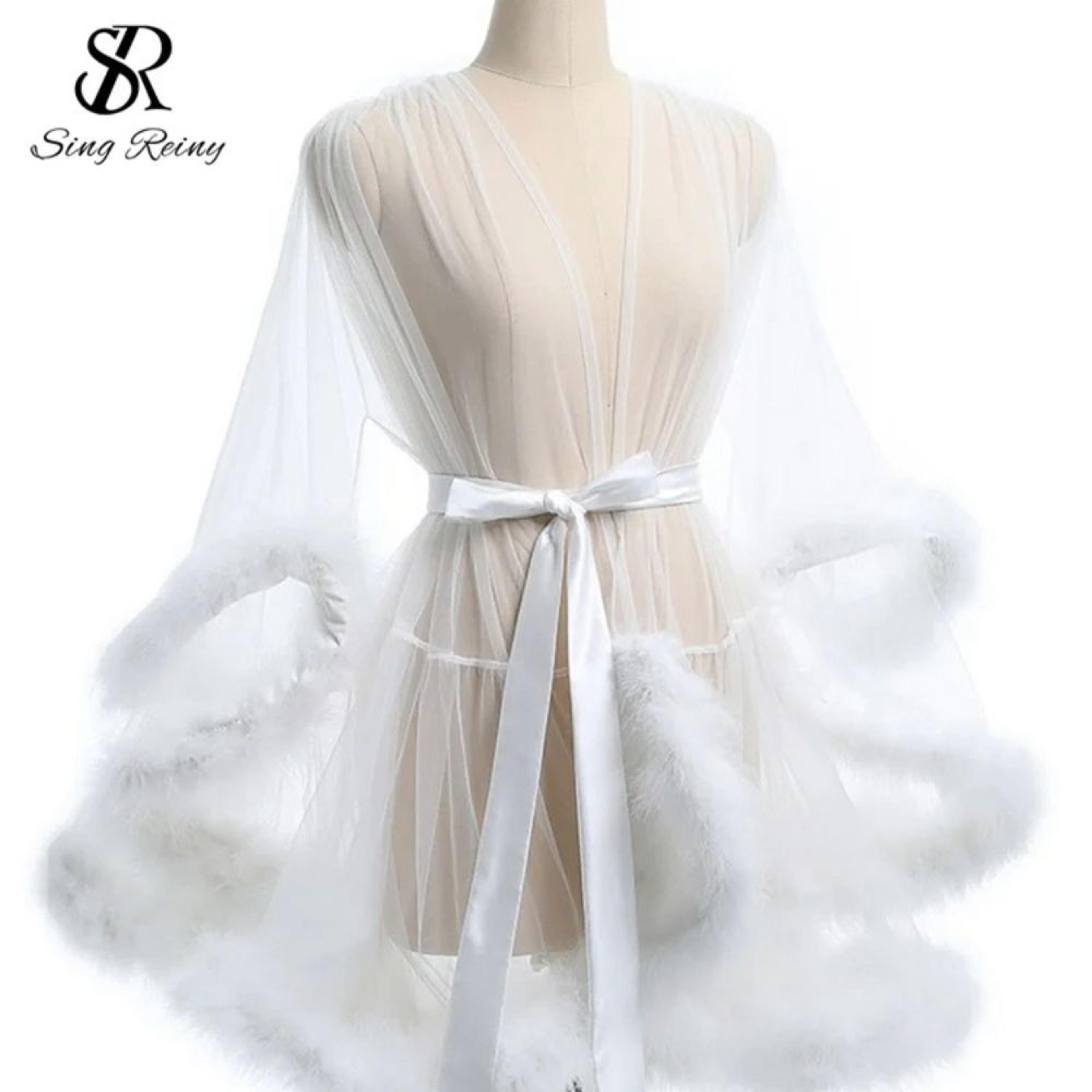 Singreiny Sheer Lace Up Shapewear Robe Long Sleeve Midi Lingerie 2