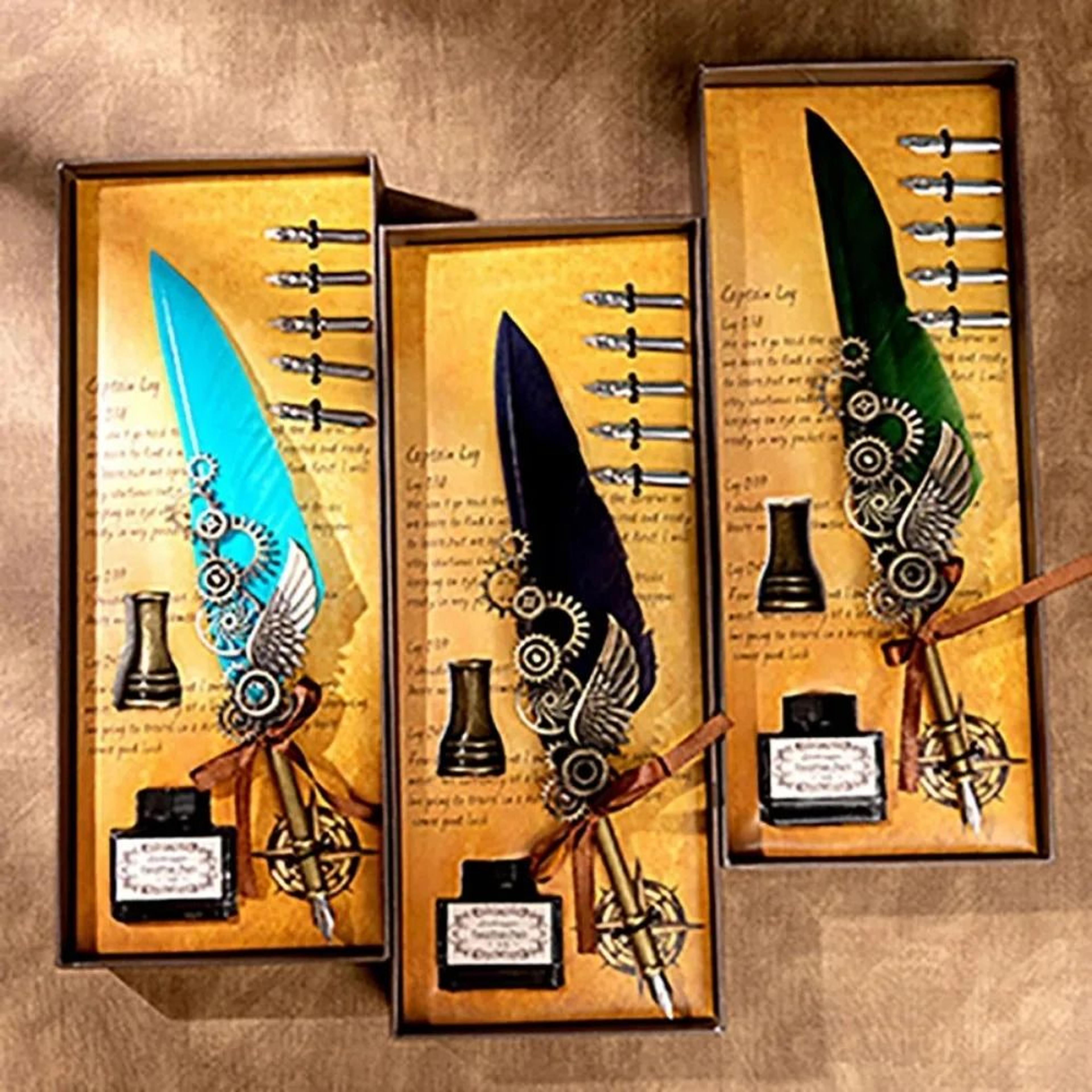 Antique Feather Dip Pen Calligraphy Quill Pen Set With Mechanical Wing Base 26