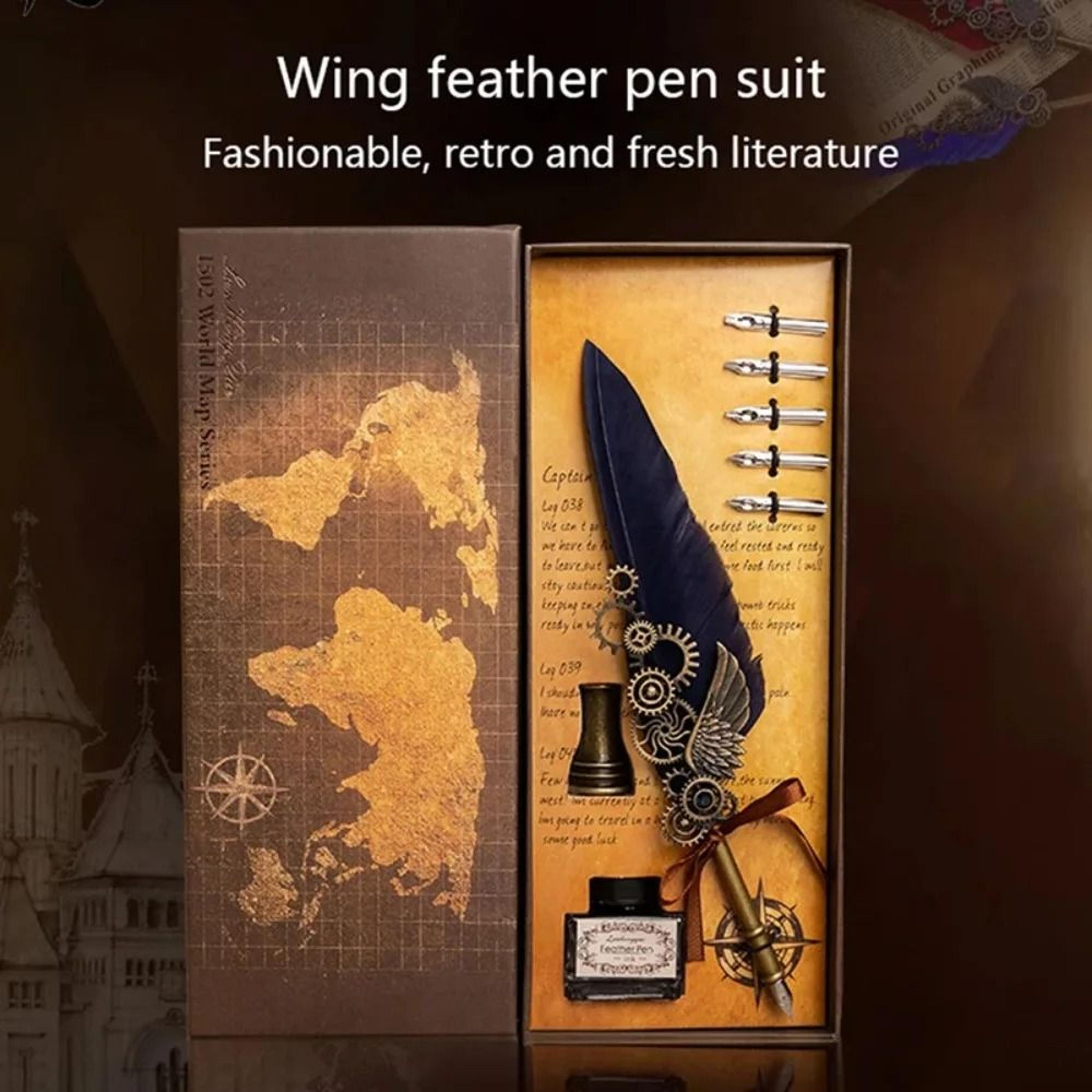 Antique Feather Dip Pen Calligraphy Quill Pen Set With Mechanical Wing Base 23