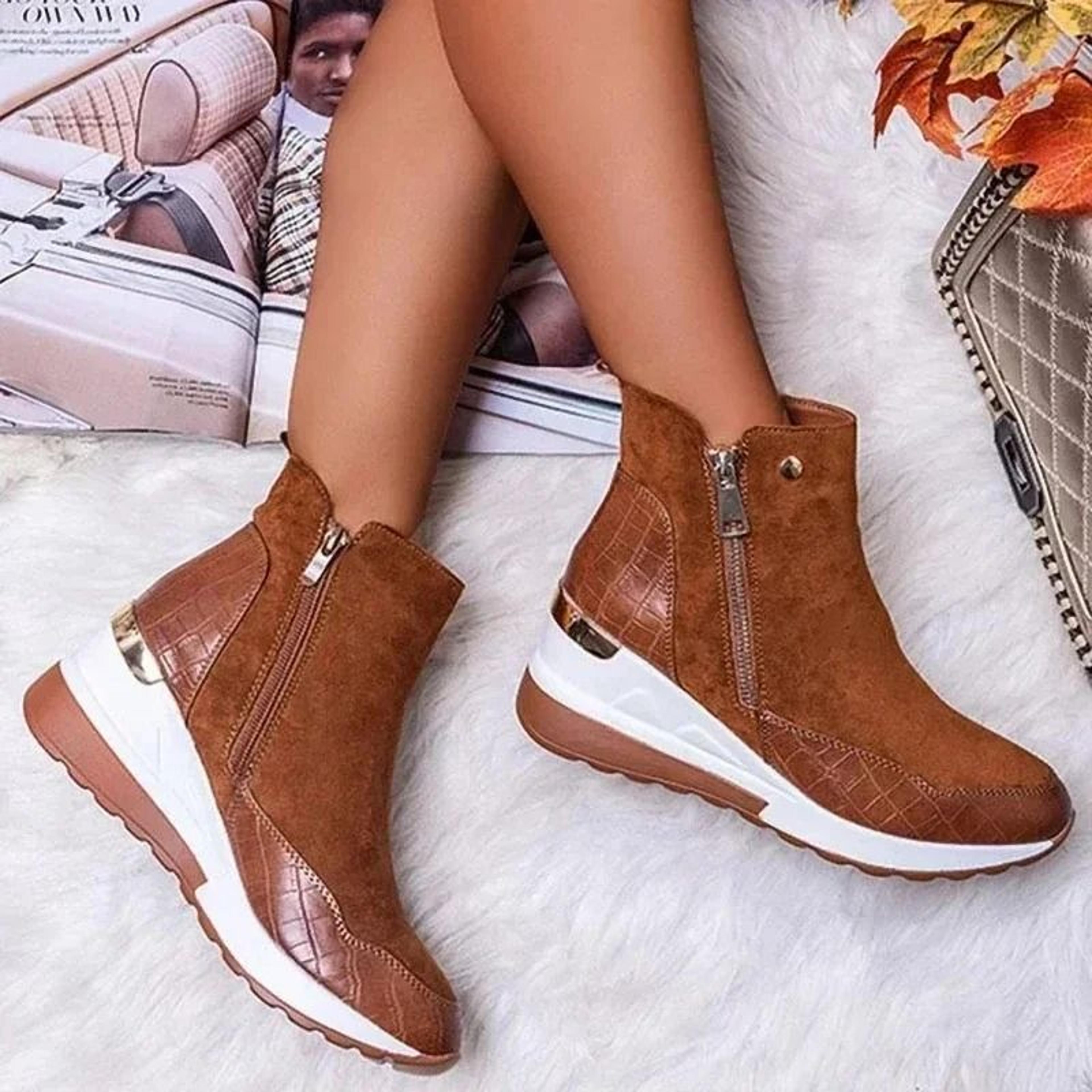 Womens High Top Platform Sneakers With Wedge Sole And Side Zipper 9