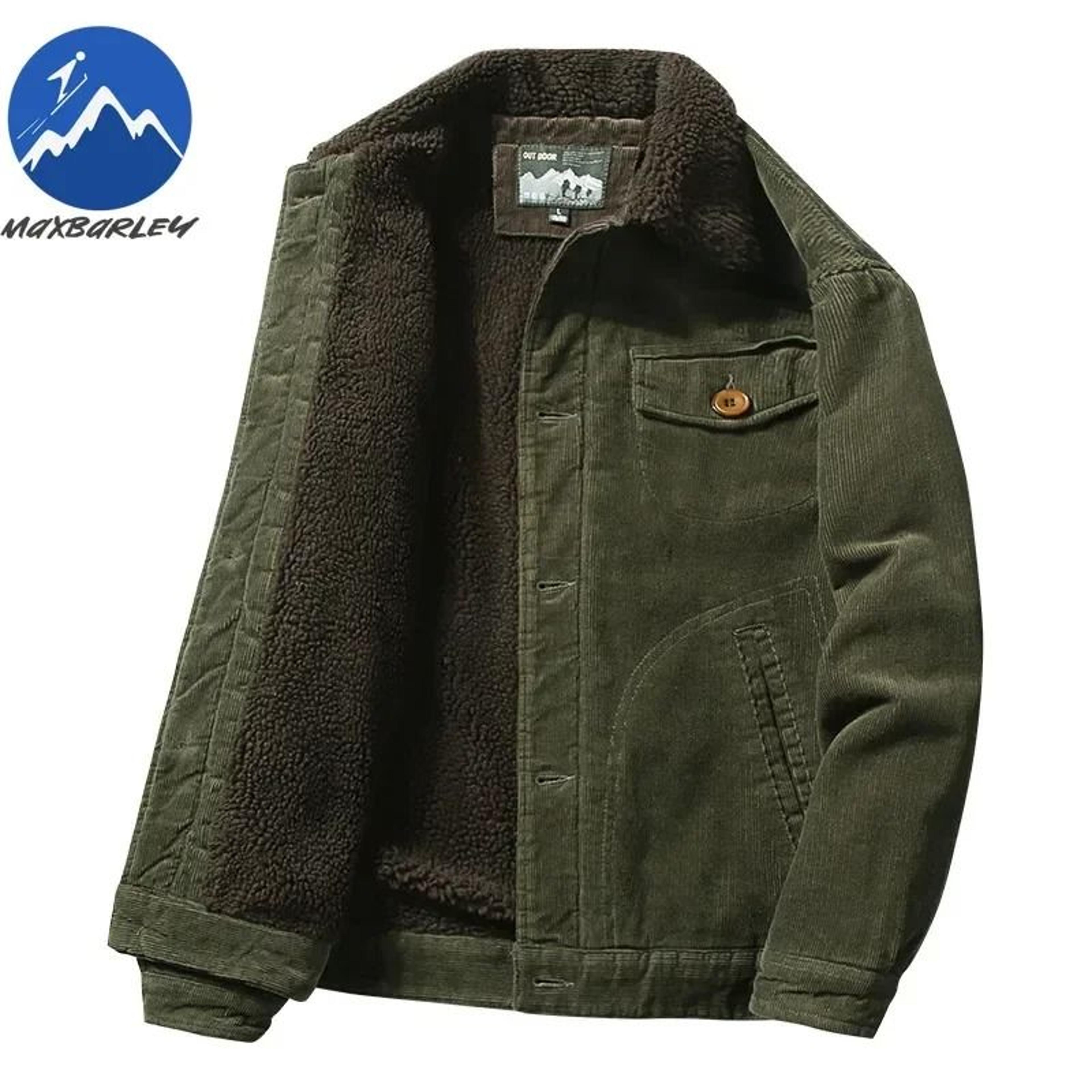 Mens Winter Corduroy Parka Plus Velvet Cotton Jacket Korean Casual Style 6
