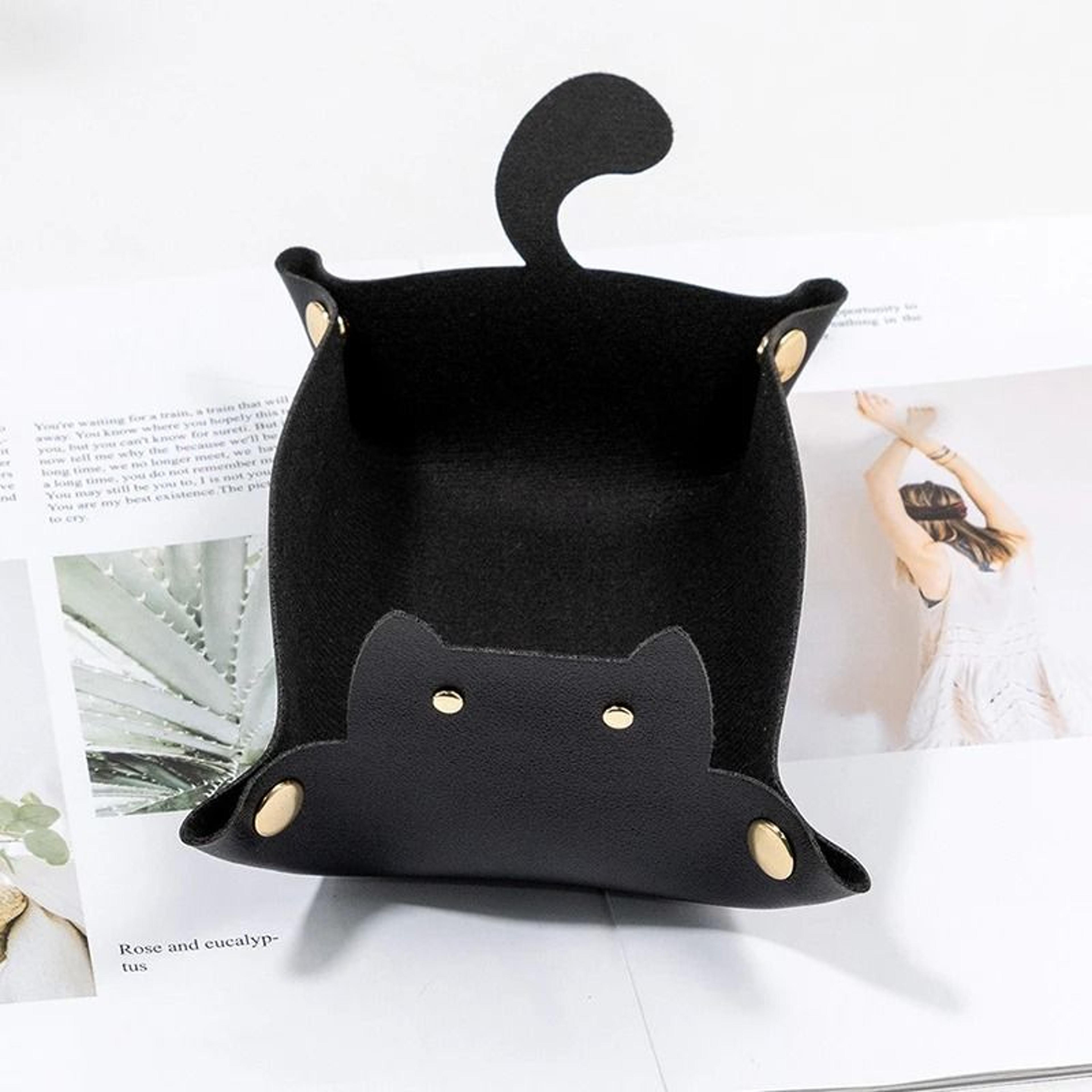 PU Leather Cat Shape Storage Tray Desktop Jewelry Organizer 2