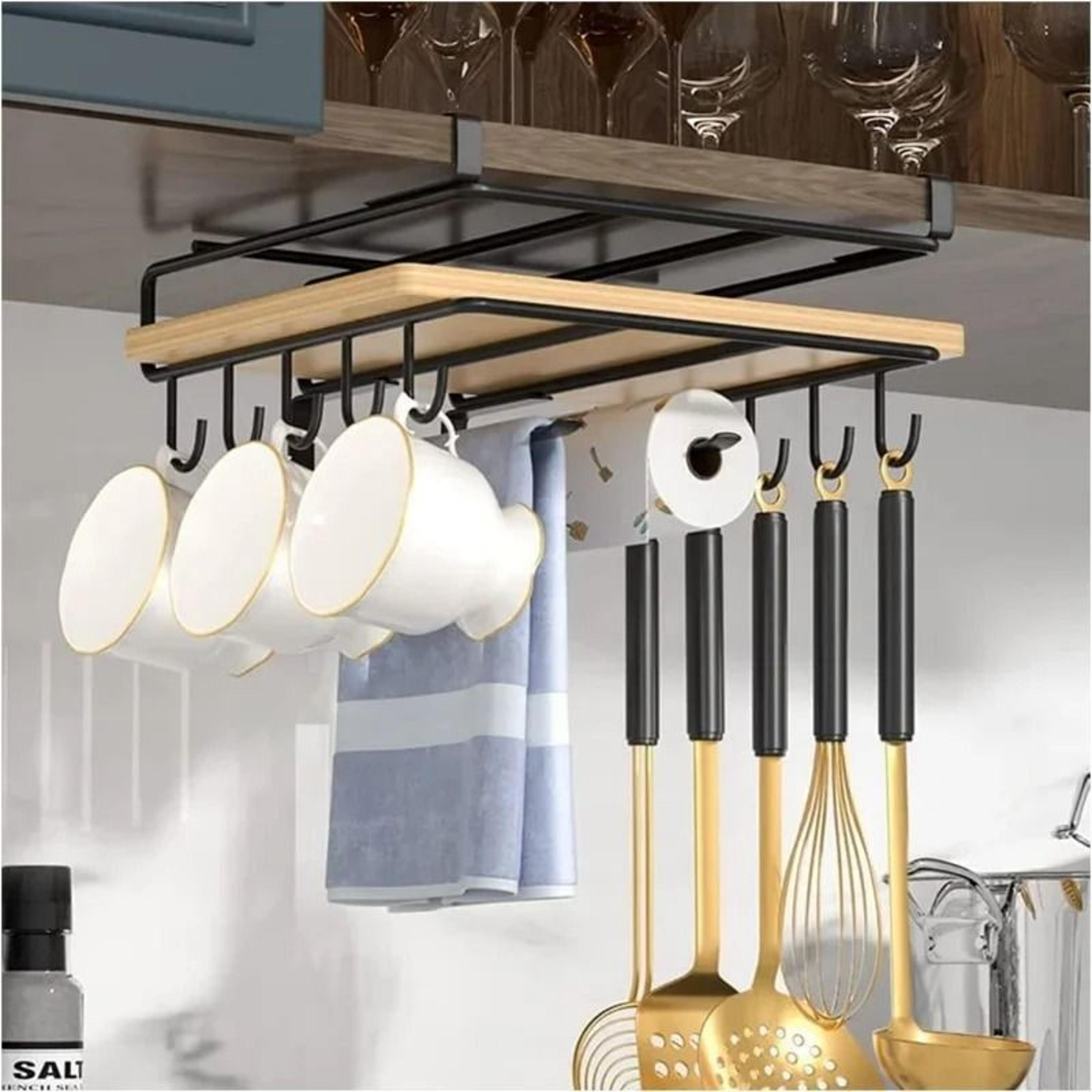 Under Cabinet Hanging Kitchen Organizer Rack With Hooks 6